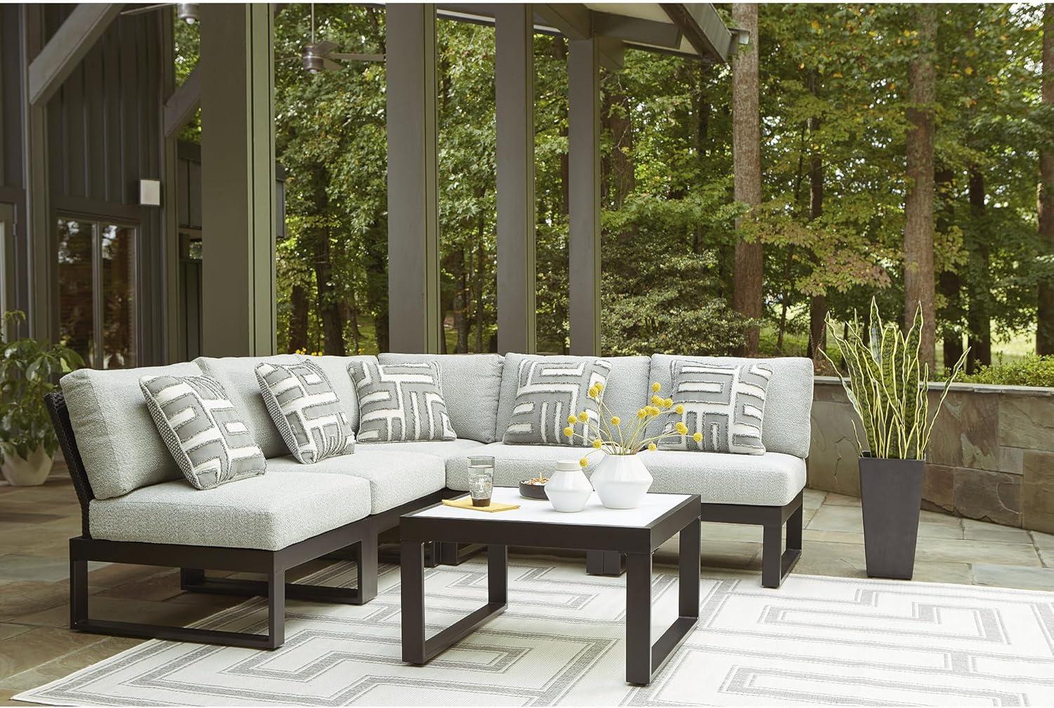 imageSignature Design by Ashley Beachloft Symmetrical Casual 5Piece Outdoor Sectional with Cushion and 5 Throw Pillows Light Gray6Piece Outdoor Sectional