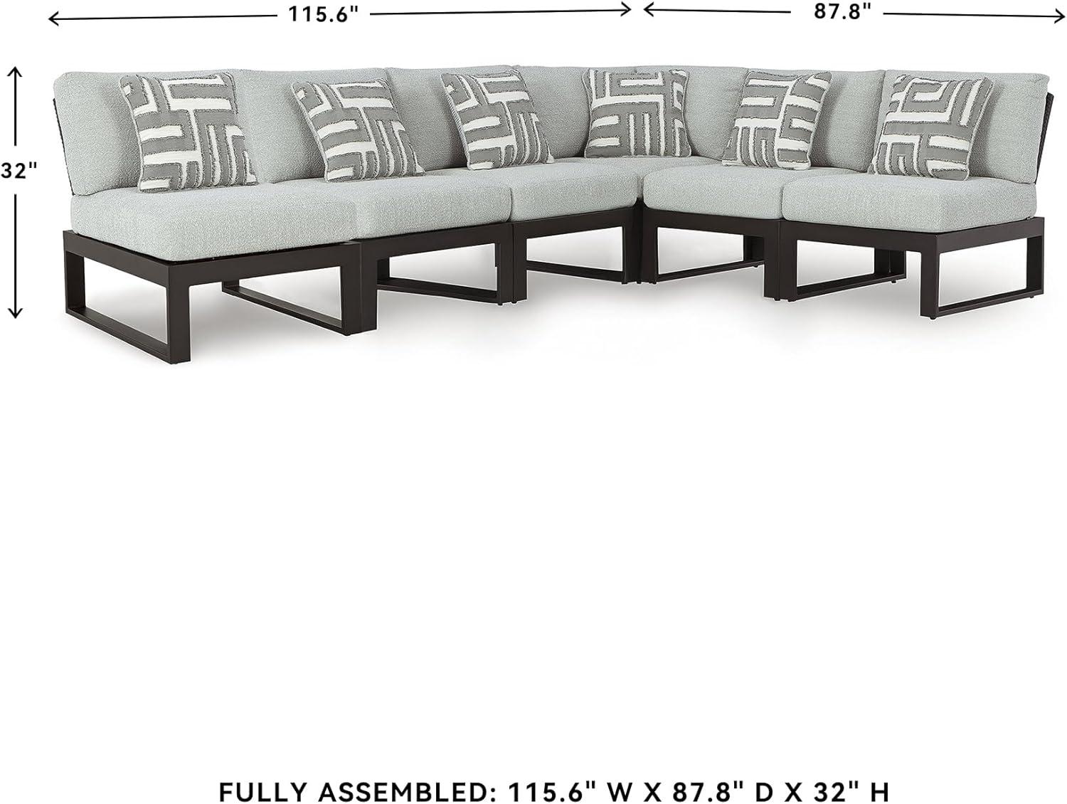 imageSignature Design by Ashley Beachloft Symmetrical Casual 5Piece Outdoor Sectional with Cushion and 5 Throw Pillows Light Gray6Piece Outdoor Sectional