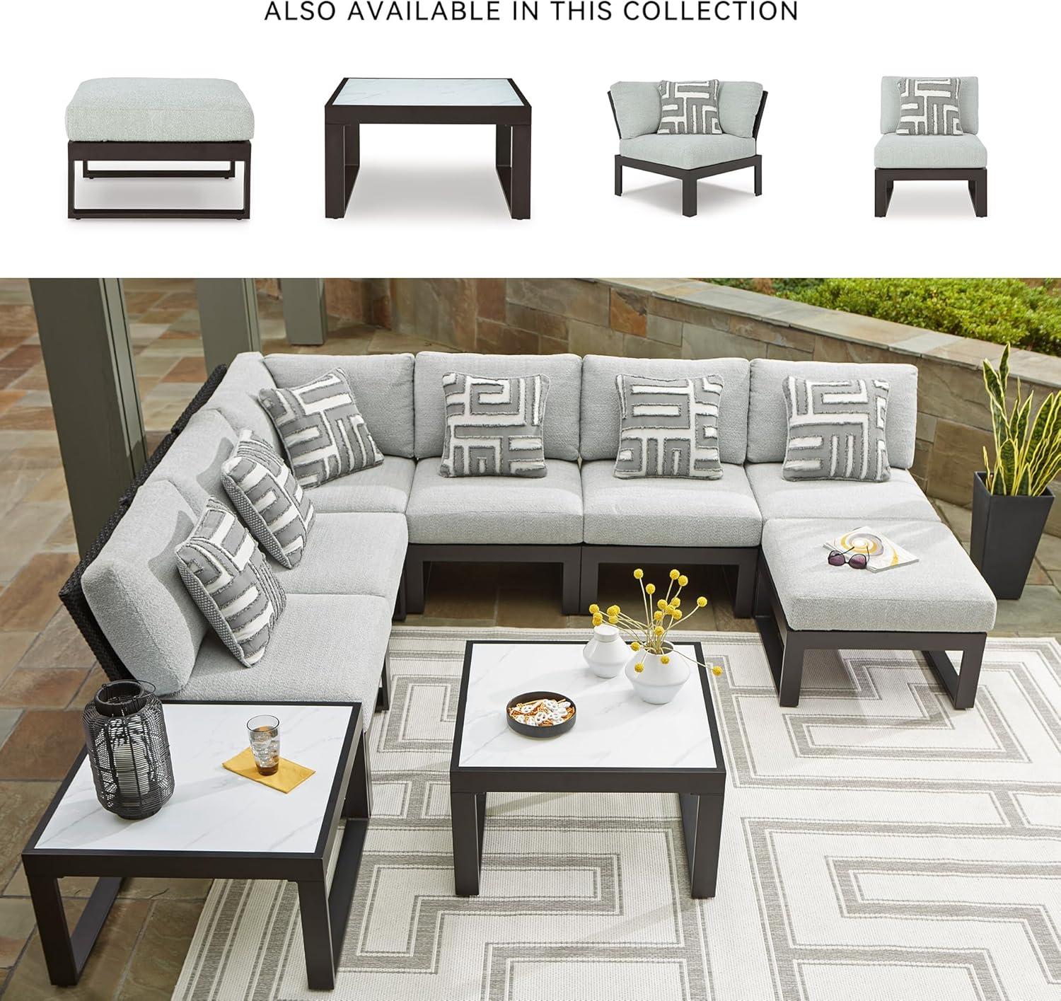 imageSignature Design by Ashley Beachloft Symmetrical Casual 5Piece Outdoor Sectional with Cushion and 5 Throw Pillows Light Gray6Piece Outdoor Sectional