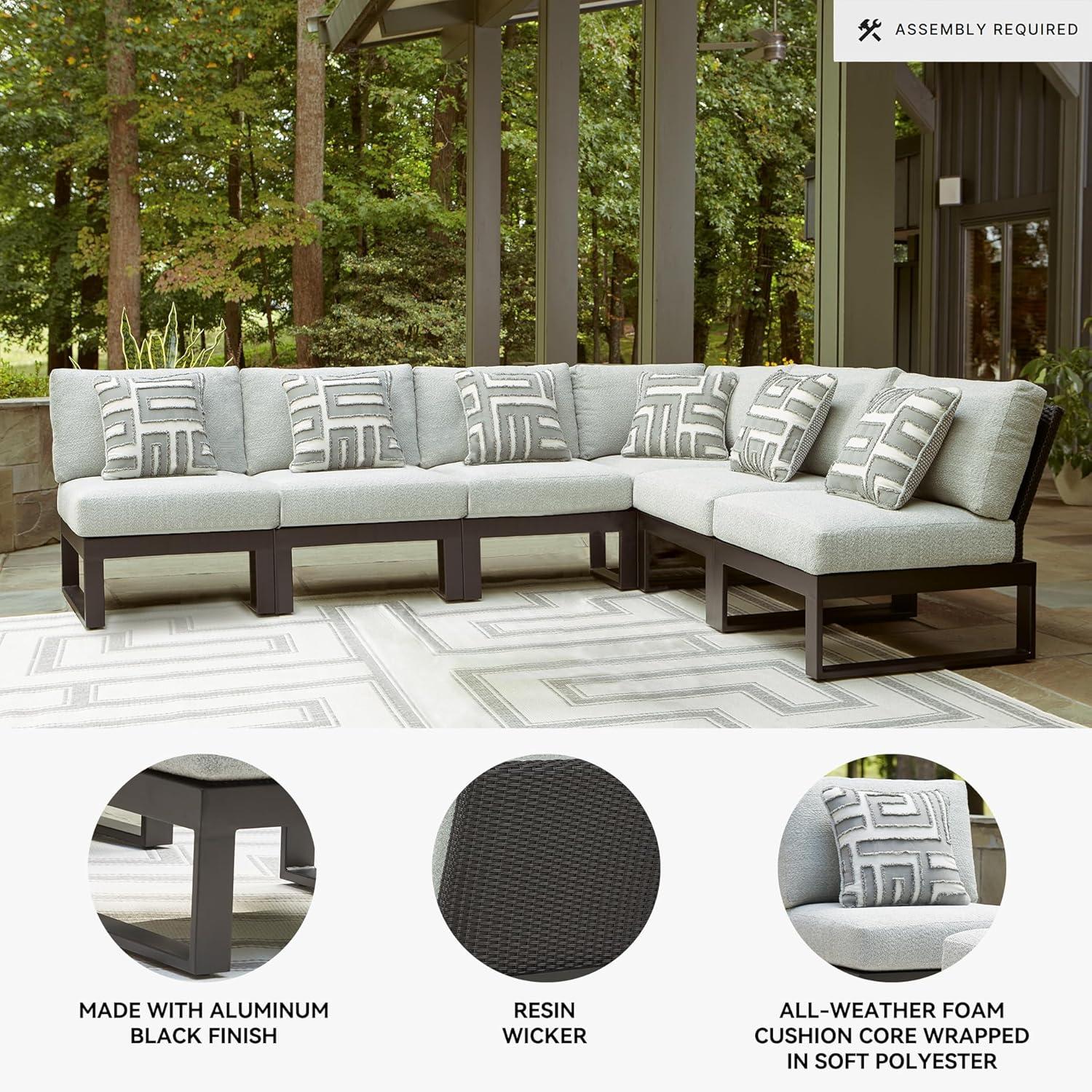 imageSignature Design by Ashley Beachloft Symmetrical Casual 5Piece Outdoor Sectional with Cushion and 5 Throw Pillows Light Gray6Piece Outdoor Sectional