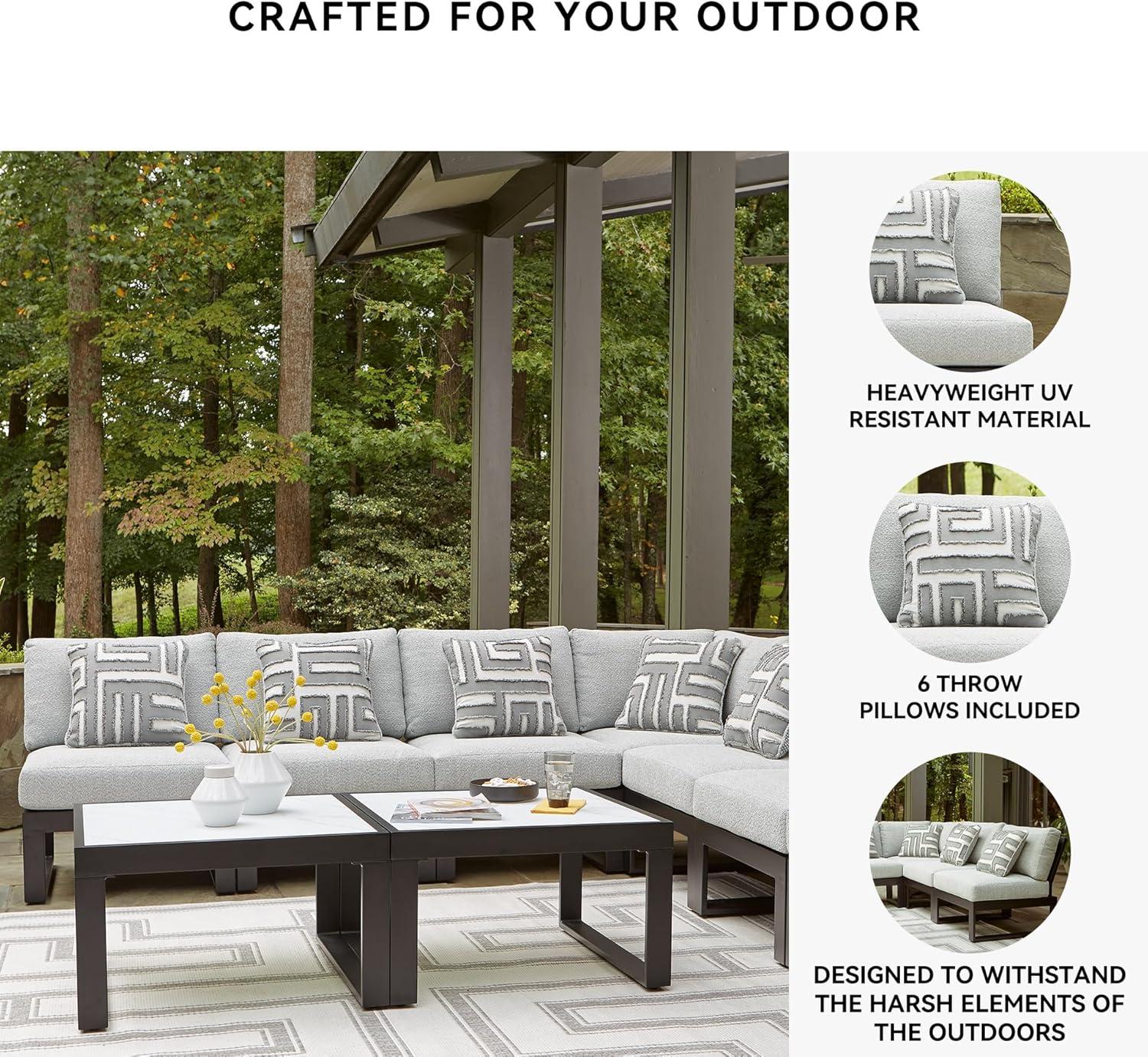 imageSignature Design by Ashley Beachloft Symmetrical Casual 5Piece Outdoor Sectional with Cushion and 5 Throw Pillows Light Gray6Piece Outdoor Sectional