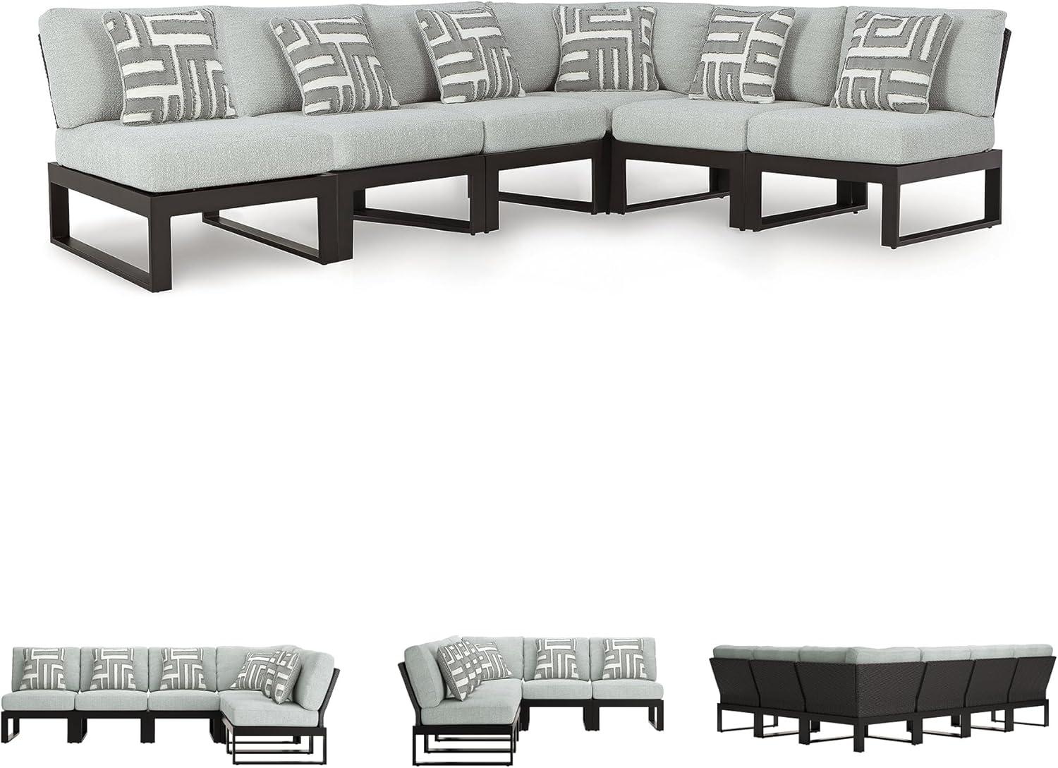 imageSignature Design by Ashley Beachloft Symmetrical Casual 5Piece Outdoor Sectional with Cushion and 5 Throw Pillows Light Gray6Piece Outdoor Sectional