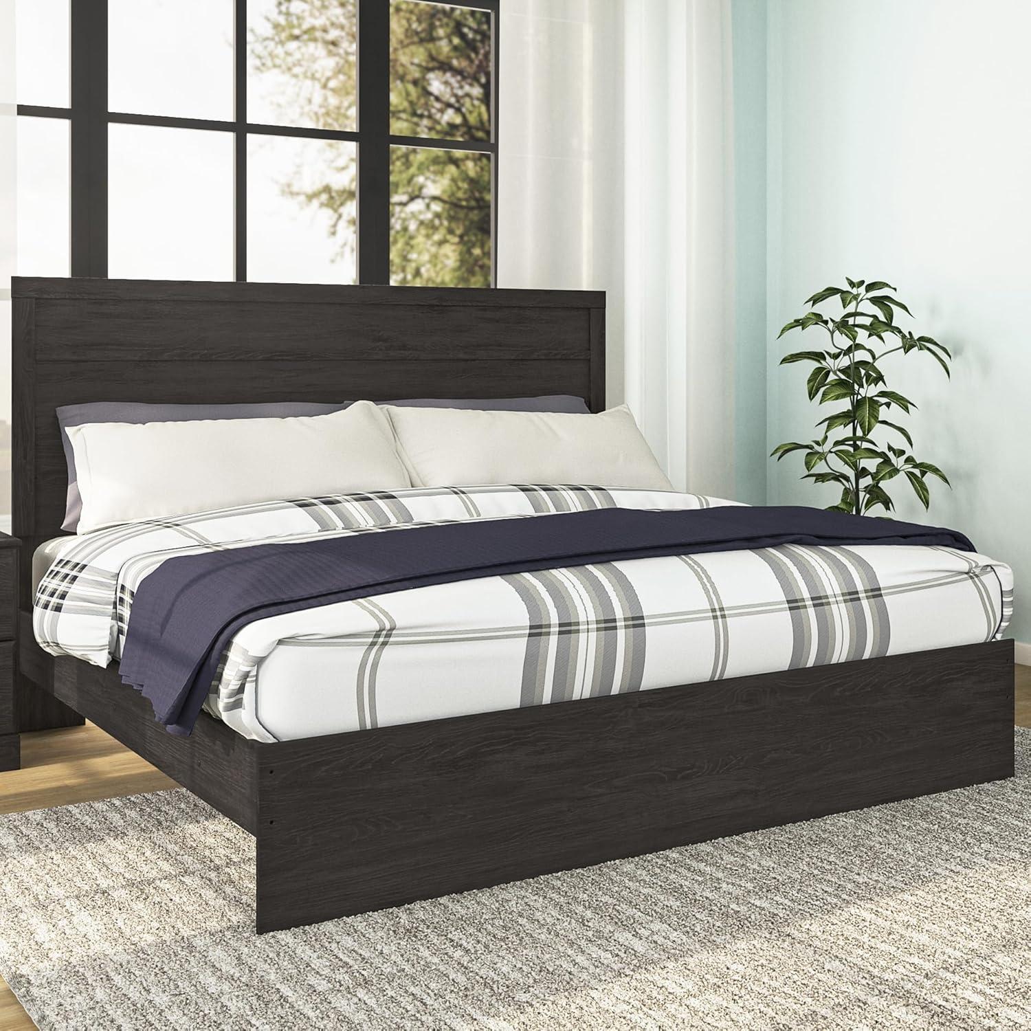 imageSignature Design by Ashley Belachime Rustic Twin Panel Bed Foundation or Box Spring Needed GrayCharcoal