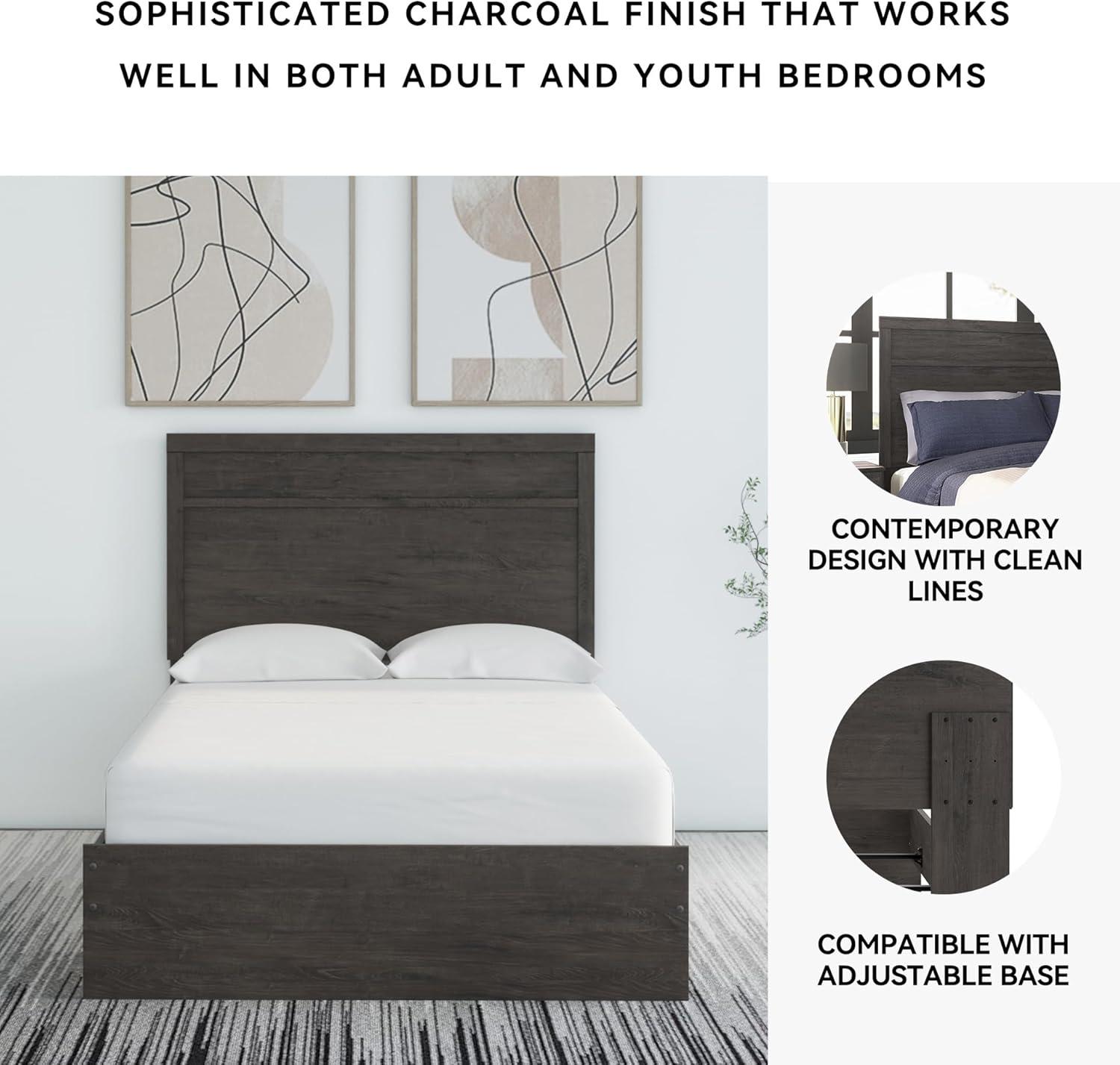 imageSignature Design by Ashley Belachime Rustic Twin Panel Bed Foundation or Box Spring Needed GrayCharcoal