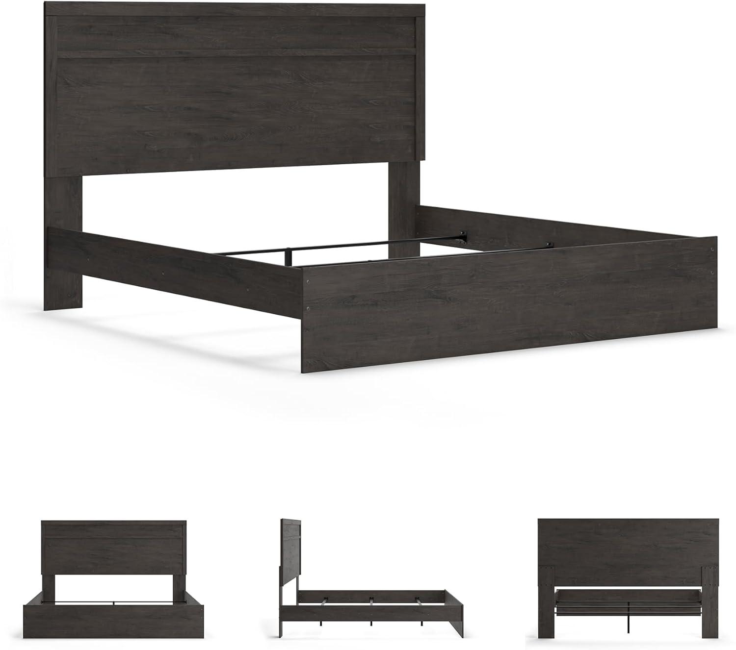 imageSignature Design by Ashley Belachime Rustic Twin Panel Bed Foundation or Box Spring Needed GrayCharcoal