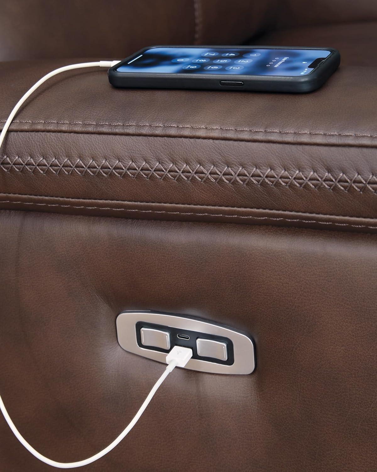 imageSignature Design by Ashley Beryton Power Reclining Sofa with Adjustable Headrest USBA amp USBC Charging OneTouch Reclining Leather 85 W x 41 D x 43 H BrownPower Reclining Loveseat with Console