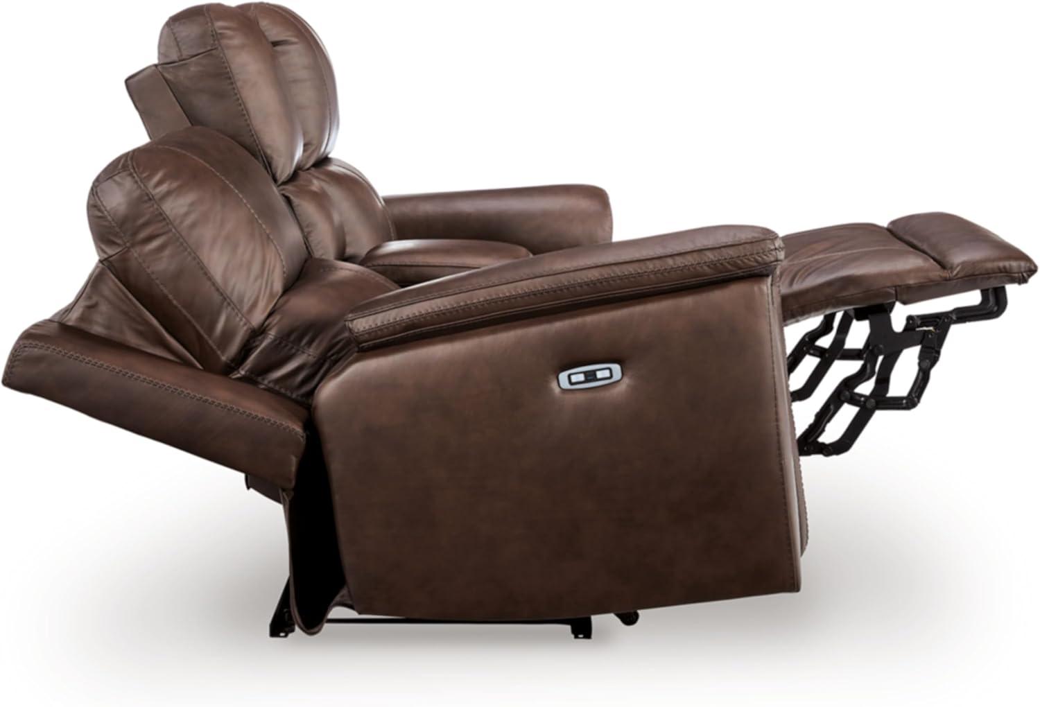 imageSignature Design by Ashley Beryton Power Reclining Sofa with Adjustable Headrest USBA amp USBC Charging OneTouch Reclining Leather 85 W x 41 D x 43 H BrownPower Reclining Loveseat with Console