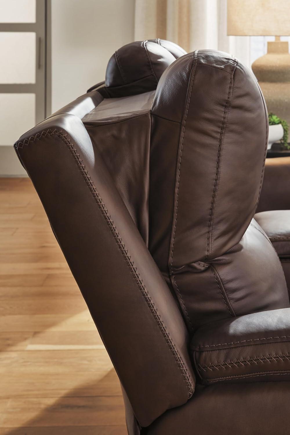 imageSignature Design by Ashley Beryton Power Reclining Sofa with Adjustable Headrest USBA amp USBC Charging OneTouch Reclining Leather 85 W x 41 D x 43 H BrownPower Reclining Sofa