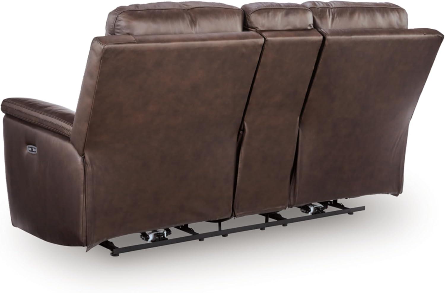 imageSignature Design by Ashley Beryton Power Reclining Sofa with Adjustable Headrest USBA amp USBC Charging OneTouch Reclining Leather 85 W x 41 D x 43 H BrownPower Reclining Loveseat with Console