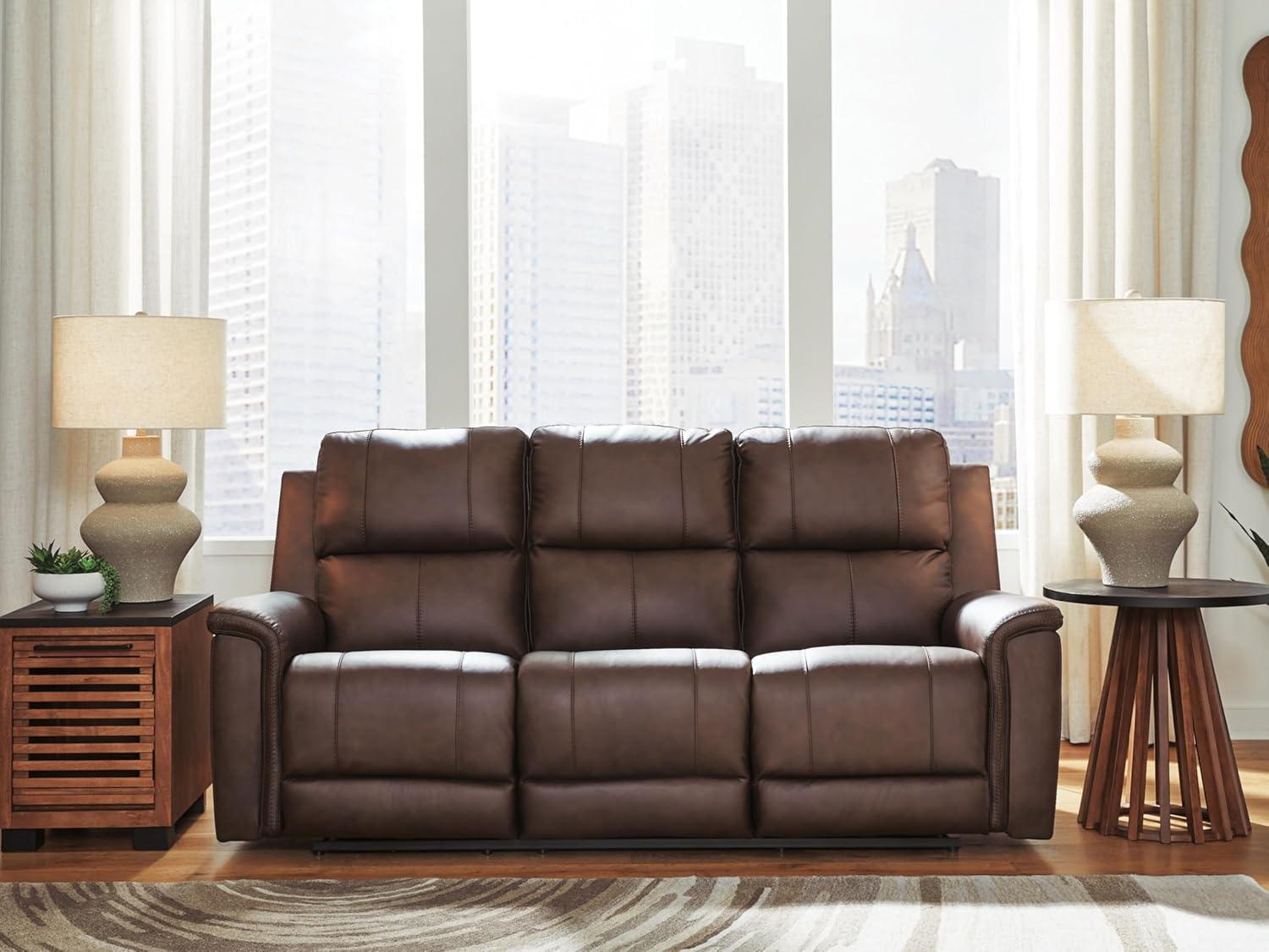 imageSignature Design by Ashley Beryton Power Reclining Sofa with Adjustable Headrest USBA amp USBC Charging OneTouch Reclining Leather 85 W x 41 D x 43 H BrownPower Reclining Sofa