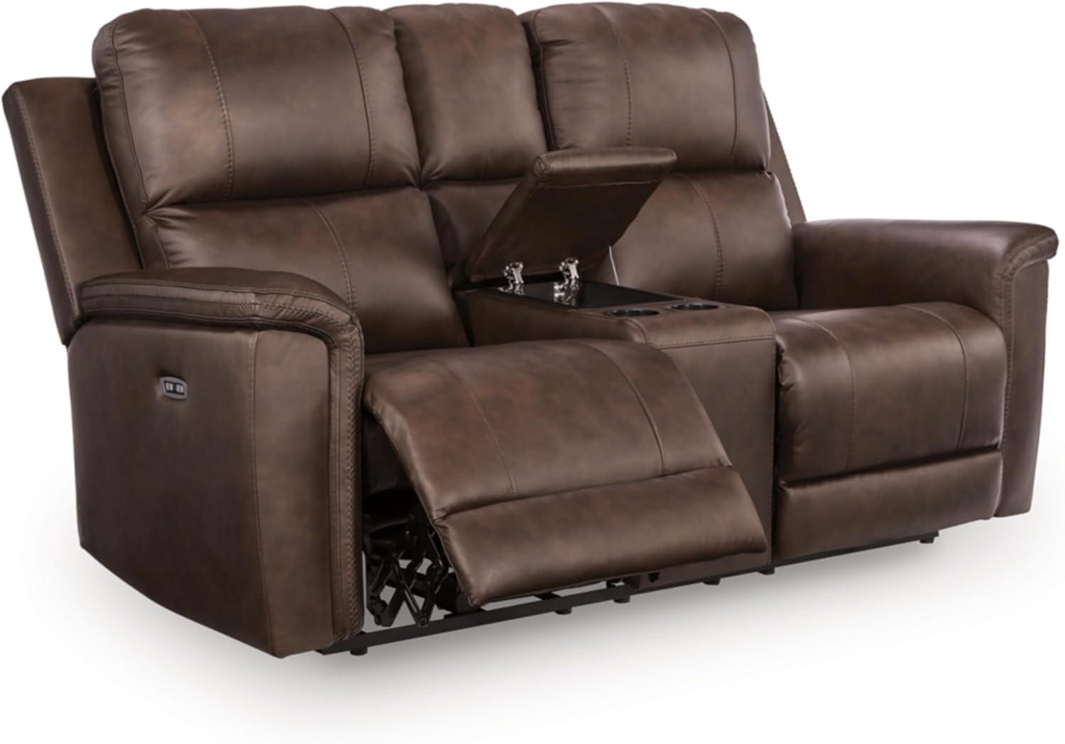 imageSignature Design by Ashley Beryton Power Reclining Sofa with Adjustable Headrest USBA amp USBC Charging OneTouch Reclining Leather 85 W x 41 D x 43 H BrownPower Reclining Loveseat with Console