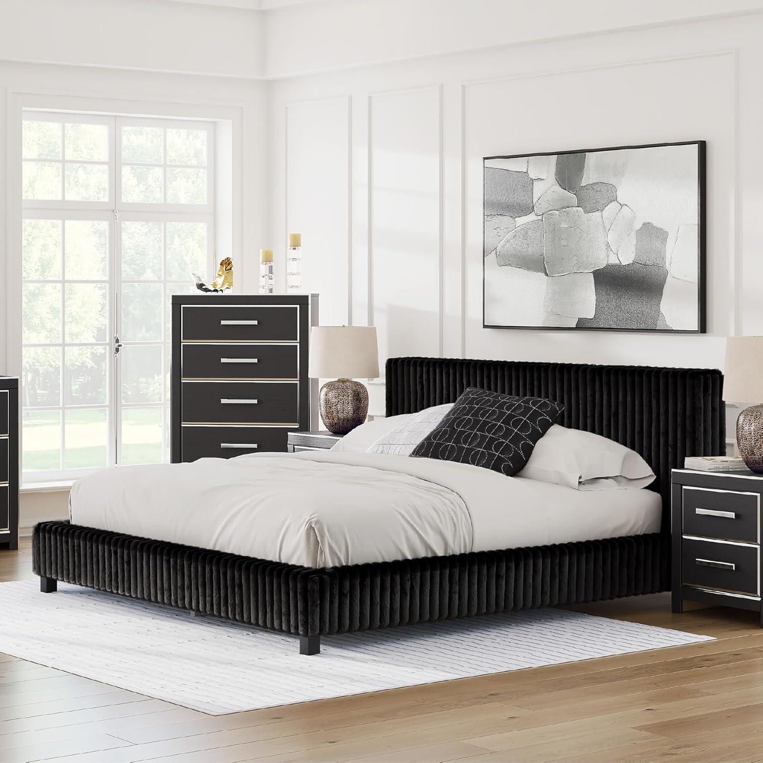 imageSignature Design by Ashley Birmonton Glam Upholstered Panel Storage Bed Foundation or Box Spring Needed King WhiteBlack