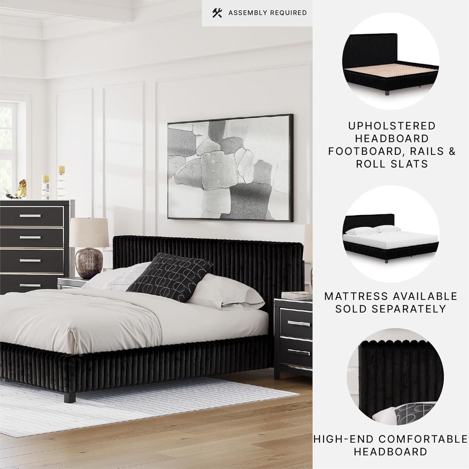 imageSignature Design by Ashley Birmonton Glam Upholstered Panel Storage Bed Foundation or Box Spring Needed King WhiteBlack