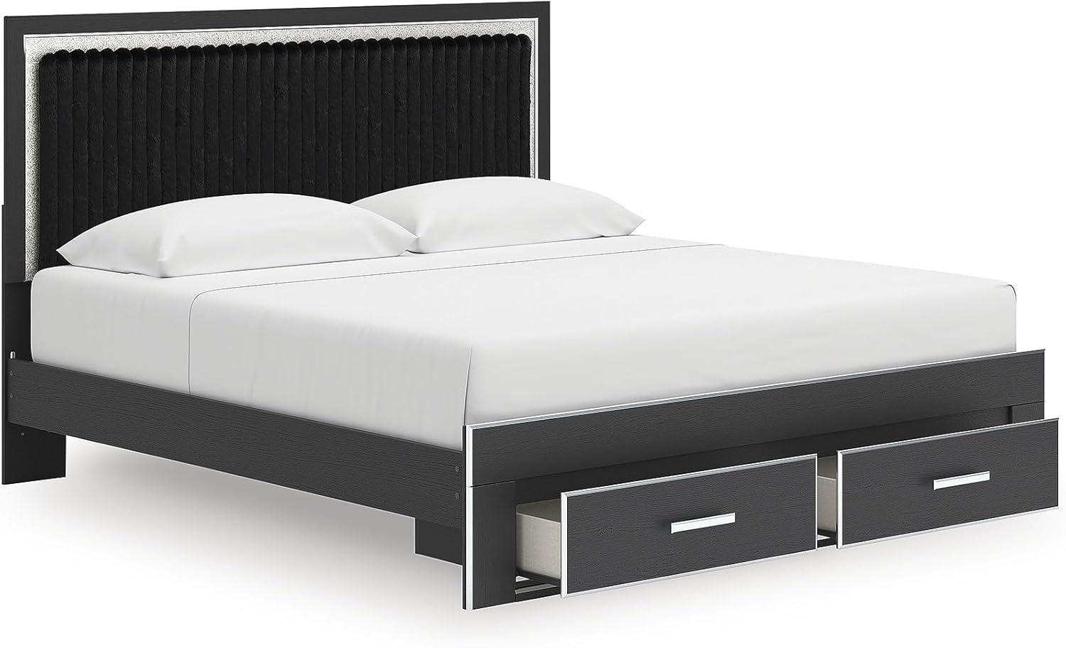 imageSignature Design by Ashley Birmonton Glam Upholstered Panel Storage Bed Foundation or Box Spring Needed King WhiteBlack