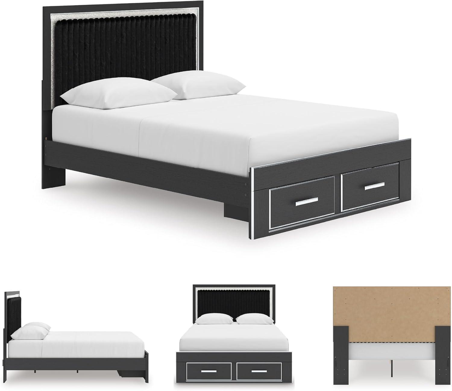 imageSignature Design by Ashley Birmonton Glam Upholstered Panel Storage Bed Foundation or Box Spring Needed King WhiteBlack
