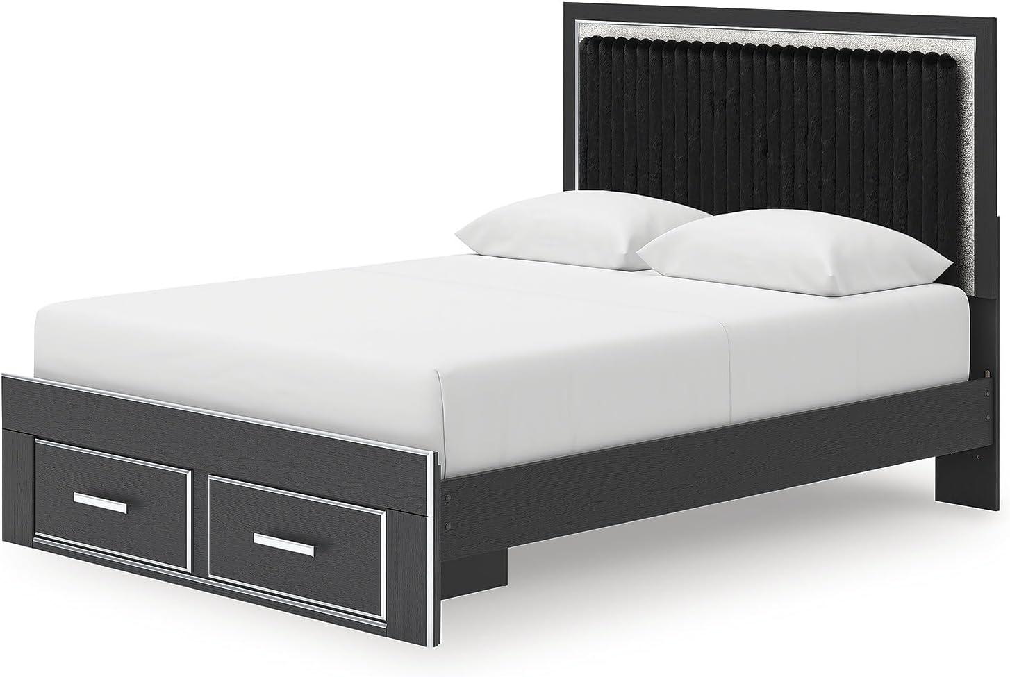 imageSignature Design by Ashley Birmonton Glam Upholstered Panel Storage Bed Foundation or Box Spring Needed King WhiteBlack