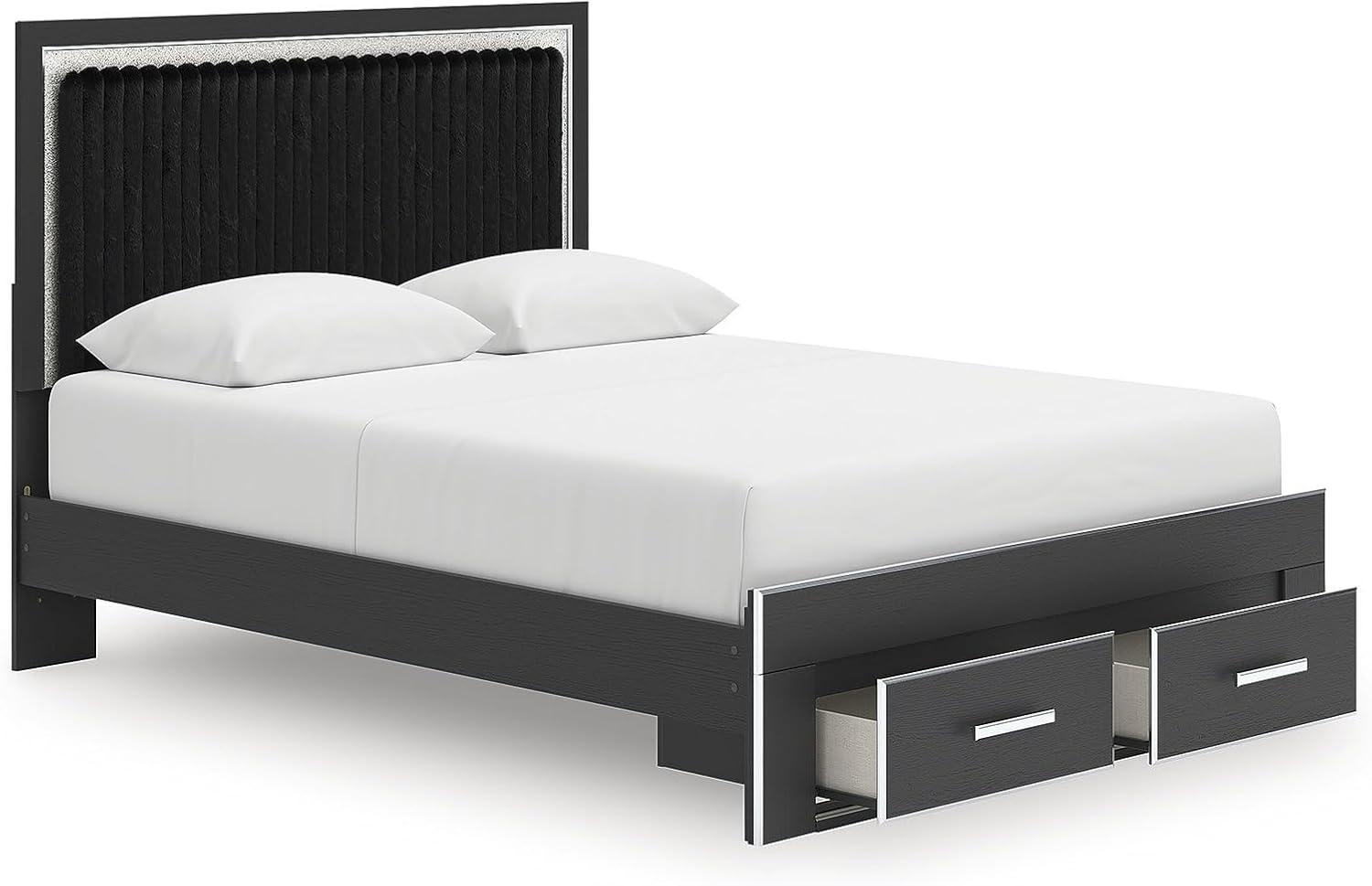 imageSignature Design by Ashley Birmonton Glam Upholstered Panel Storage Bed Foundation or Box Spring Needed King WhiteBlack