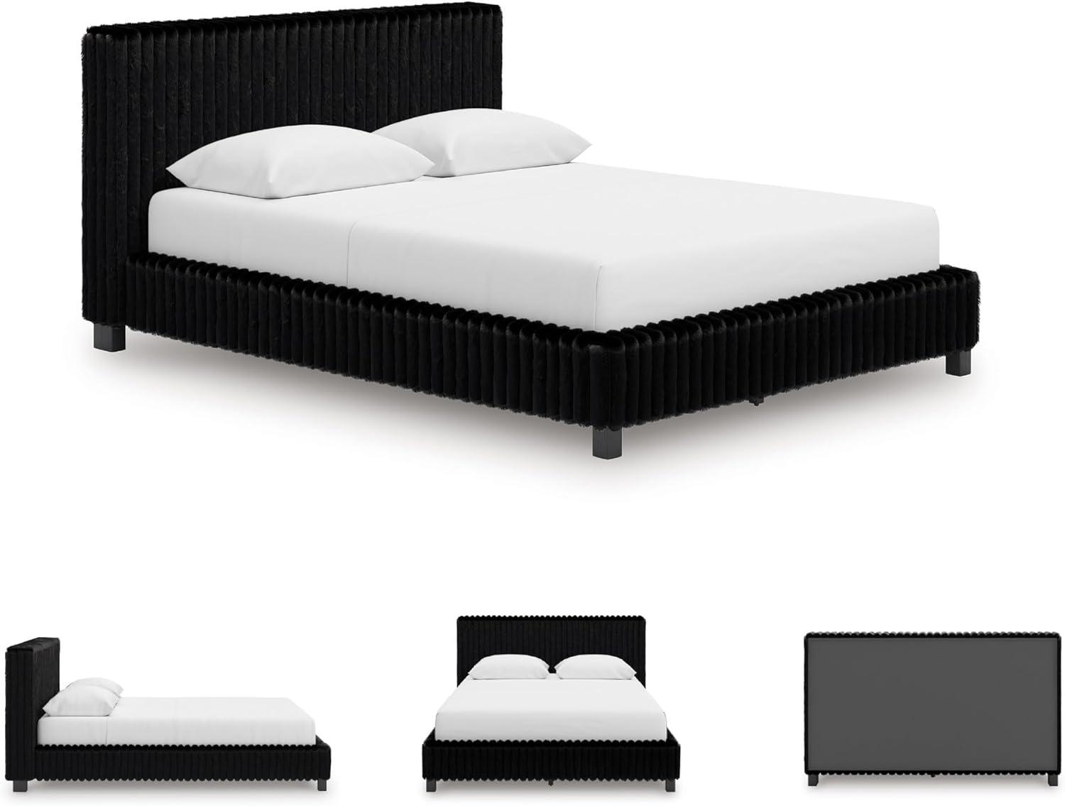 imageSignature Design by Ashley Birmonton Glam Upholstered Panel Storage Bed Foundation or Box Spring Needed King WhiteBlack