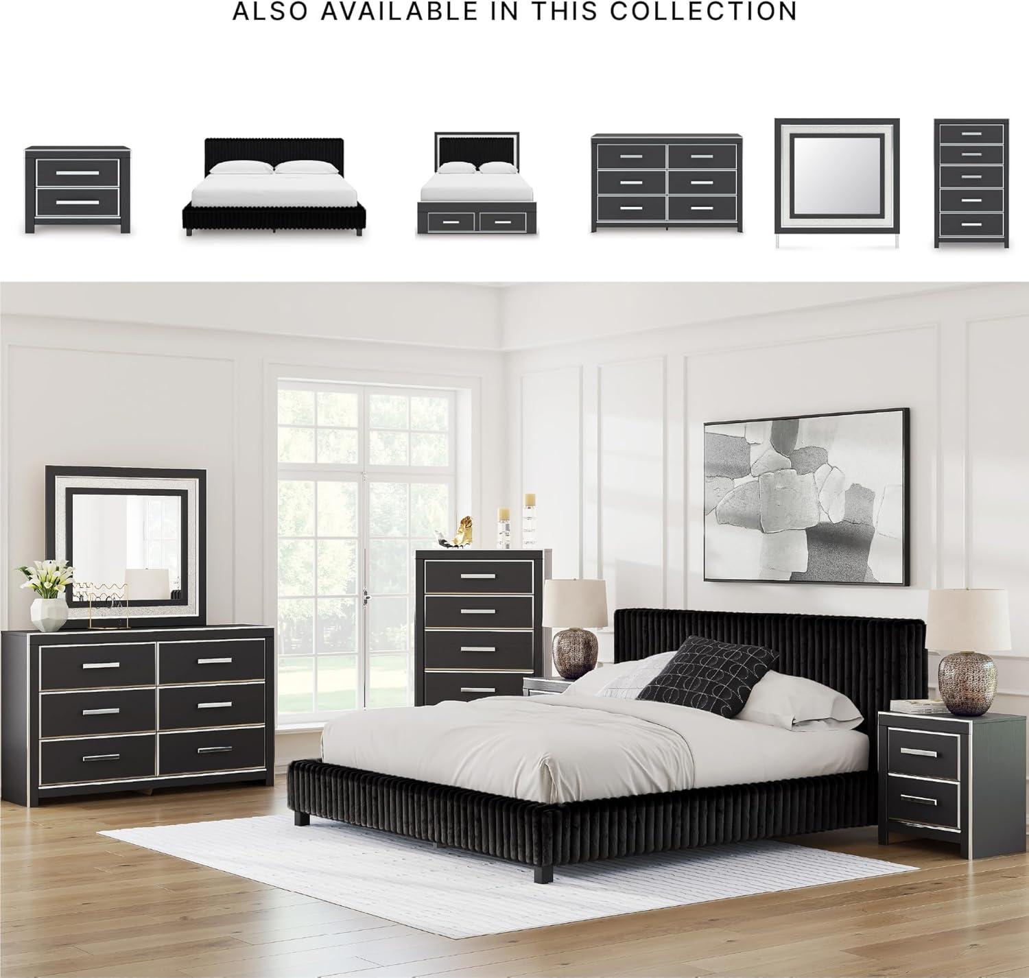 imageSignature Design by Ashley Birmonton Glam Upholstered Panel Storage Bed Foundation or Box Spring Needed King WhiteBlack