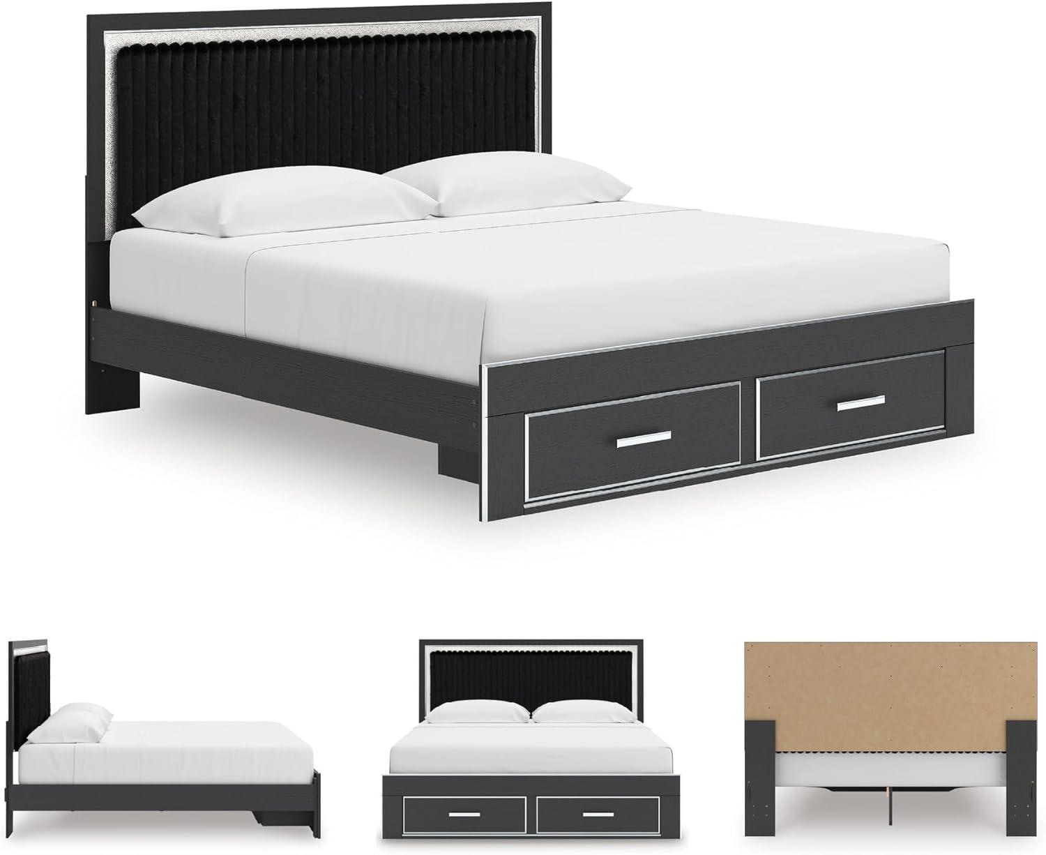 imageSignature Design by Ashley Birmonton Glam Upholstered Panel Storage Bed Foundation or Box Spring Needed King WhiteBlack