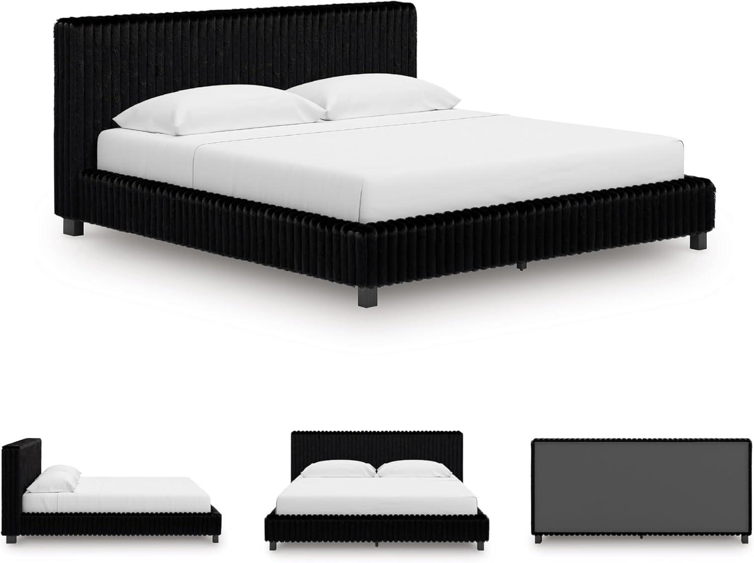 imageSignature Design by Ashley Birmonton Glam Upholstered Panel Storage Bed Foundation or Box Spring Needed King WhiteBlack