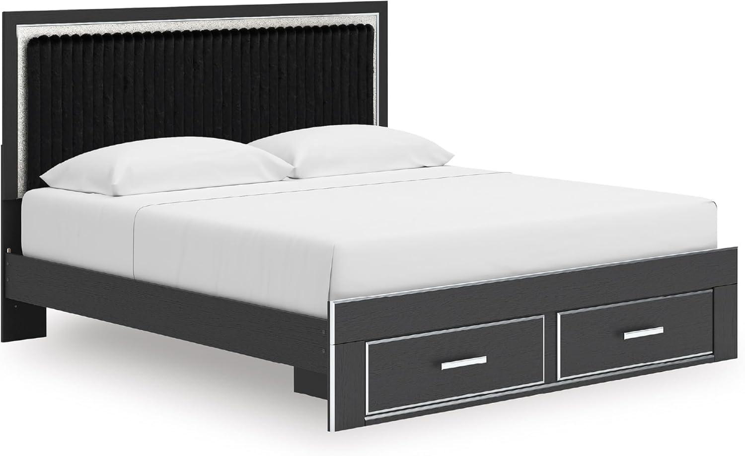 imageSignature Design by Ashley Birmonton Glam Upholstered Panel Storage Bed Foundation or Box Spring Needed King WhiteBlack