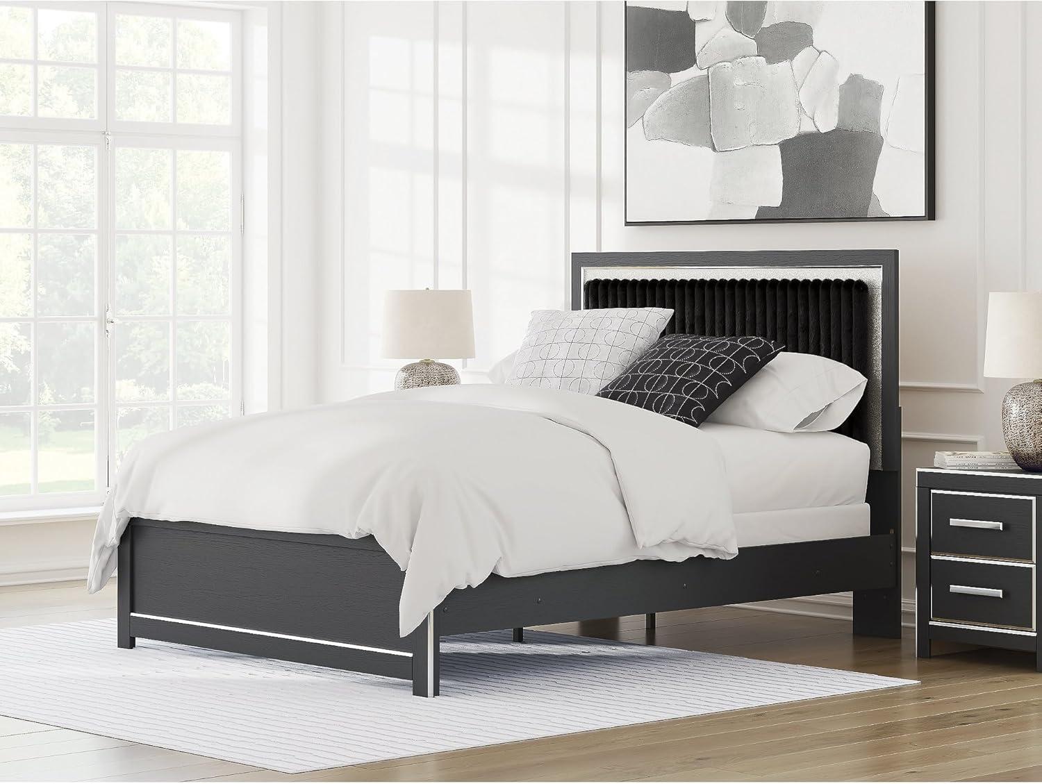 imageSignature Design by Ashley Birmonton Glam Upholstered Panel Storage Bed Foundation or Box Spring Needed King WhiteBlack