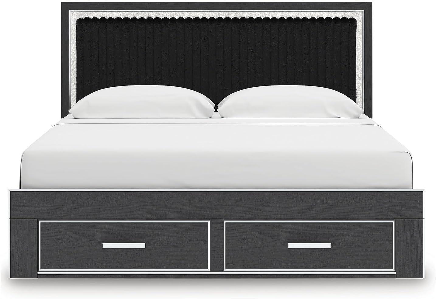 imageSignature Design by Ashley Birmonton Glam Upholstered Panel Storage Bed Foundation or Box Spring Needed King WhiteBlack