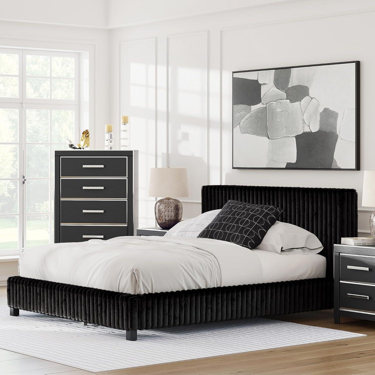 imageSignature Design by Ashley Birmonton Glam Upholstered Panel Storage Bed Foundation or Box Spring Needed King WhiteBlack