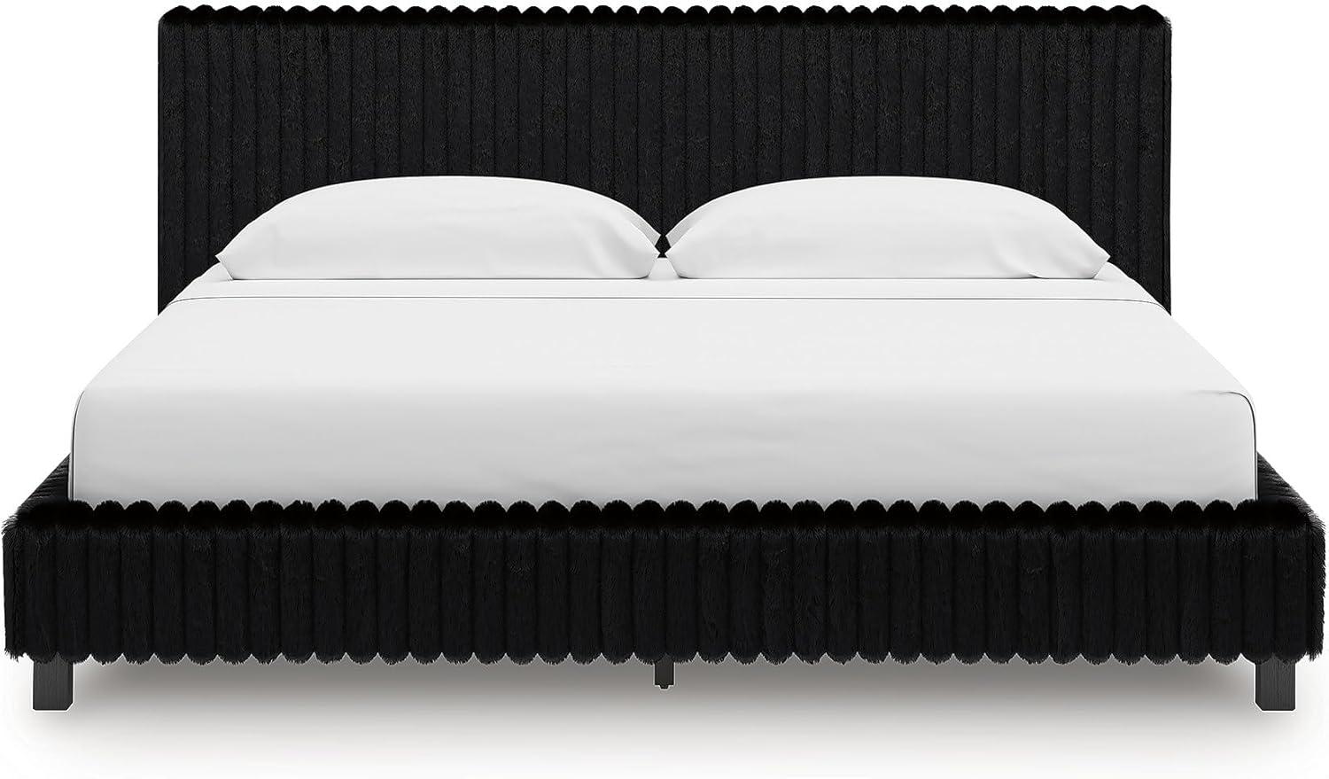 imageSignature Design by Ashley Birmonton Glam Upholstered Panel Storage Bed Foundation or Box Spring Needed King WhiteBlack