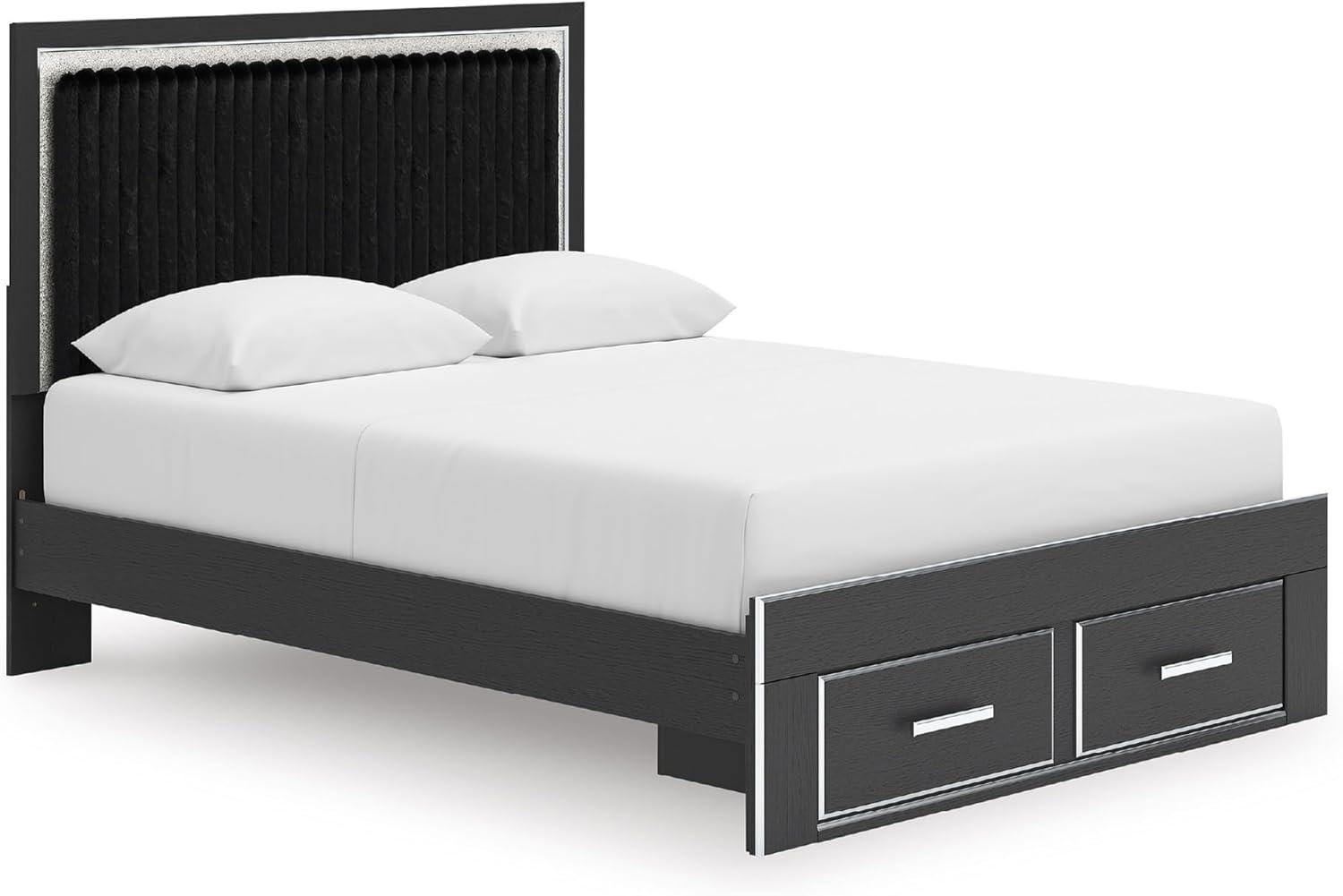 imageSignature Design by Ashley Birmonton Glam Upholstered Panel Storage Bed Foundation or Box Spring Needed King WhiteBlack