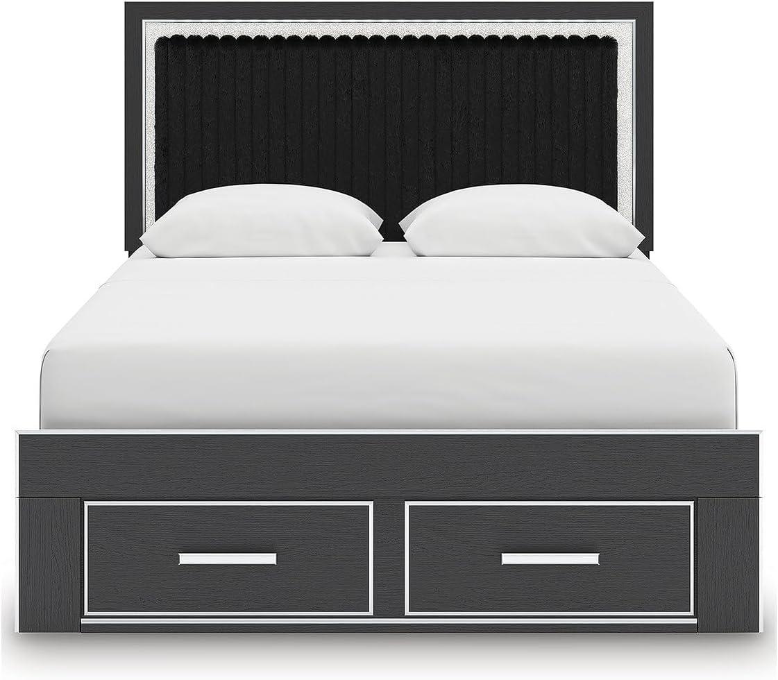 imageSignature Design by Ashley Birmonton Glam Upholstered Panel Storage Bed Foundation or Box Spring Needed King WhiteBlack