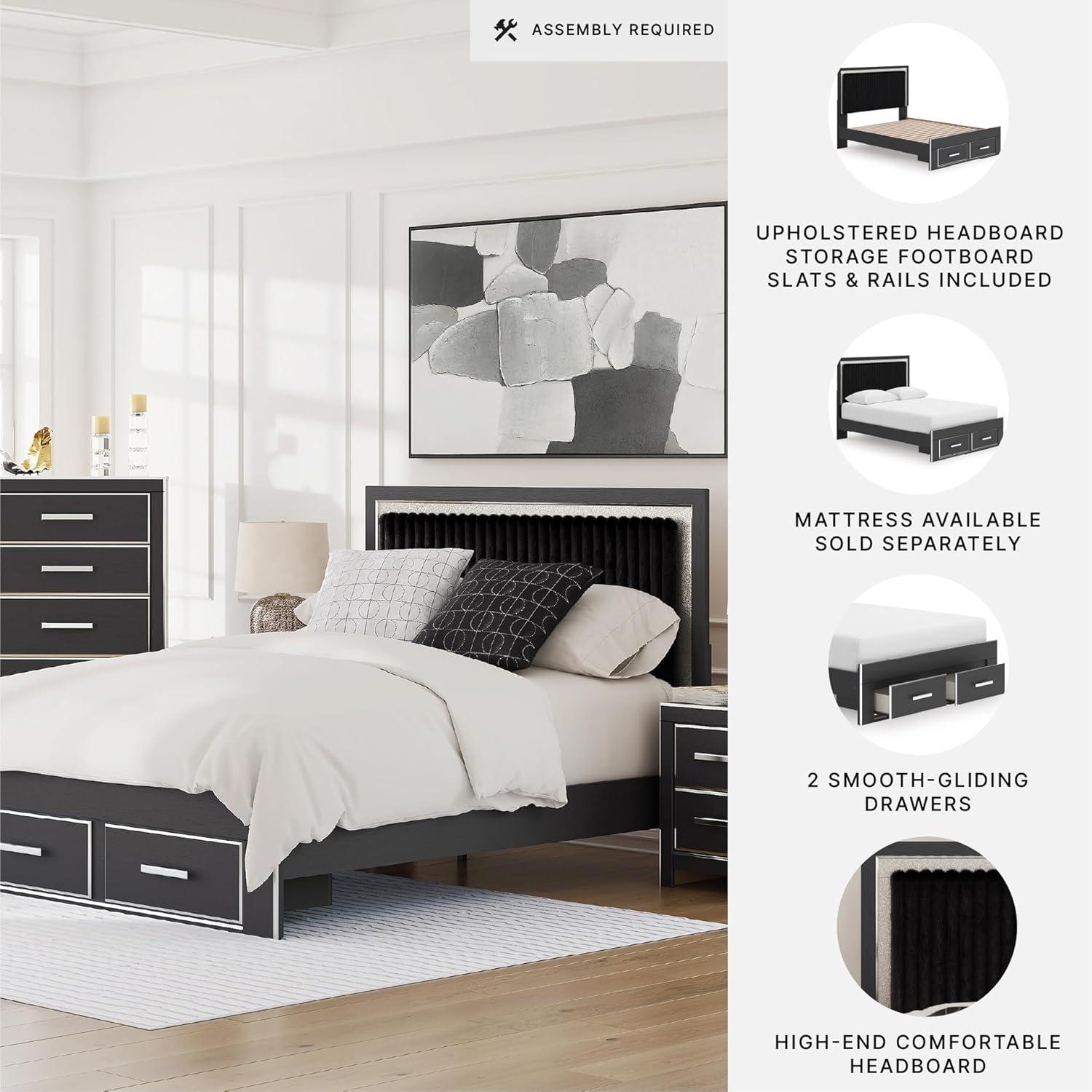 imageSignature Design by Ashley Birmonton Glam Upholstered Panel Storage Bed Foundation or Box Spring Needed King WhiteBlack