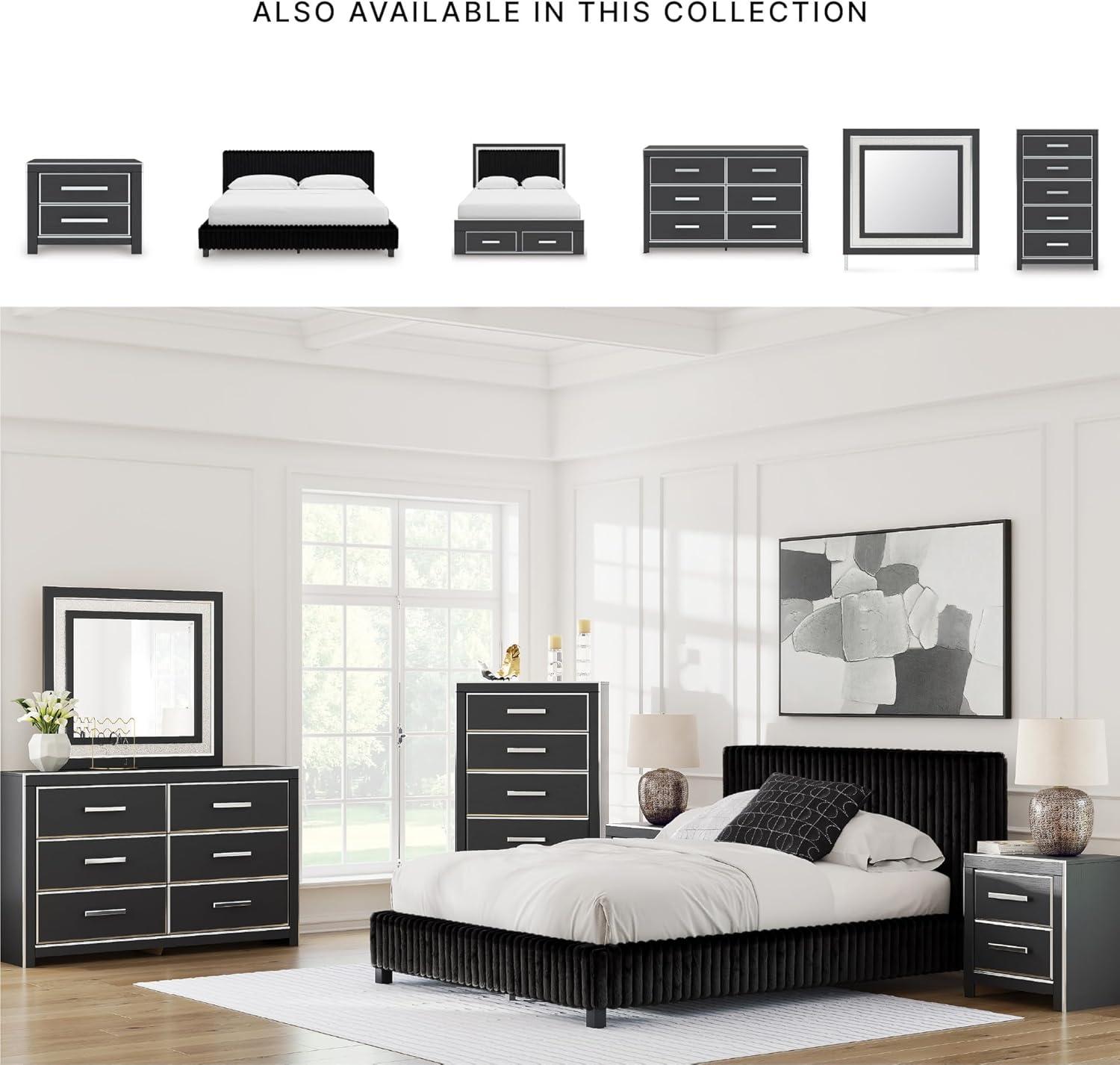 imageSignature Design by Ashley Birmonton Glam Upholstered Panel Storage Bed Foundation or Box Spring Needed King WhiteBlack