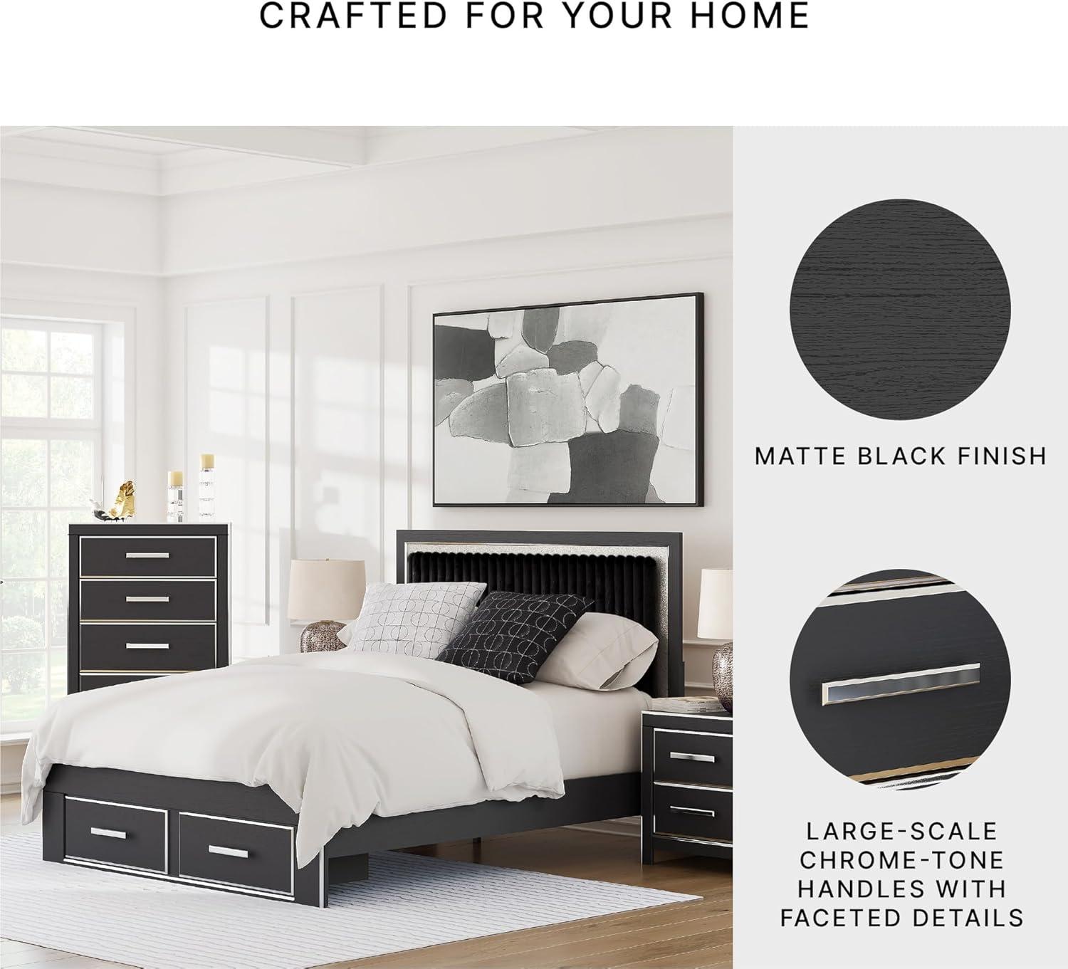 imageSignature Design by Ashley Birmonton Glam Upholstered Panel Storage Bed Foundation or Box Spring Needed King WhiteBlack