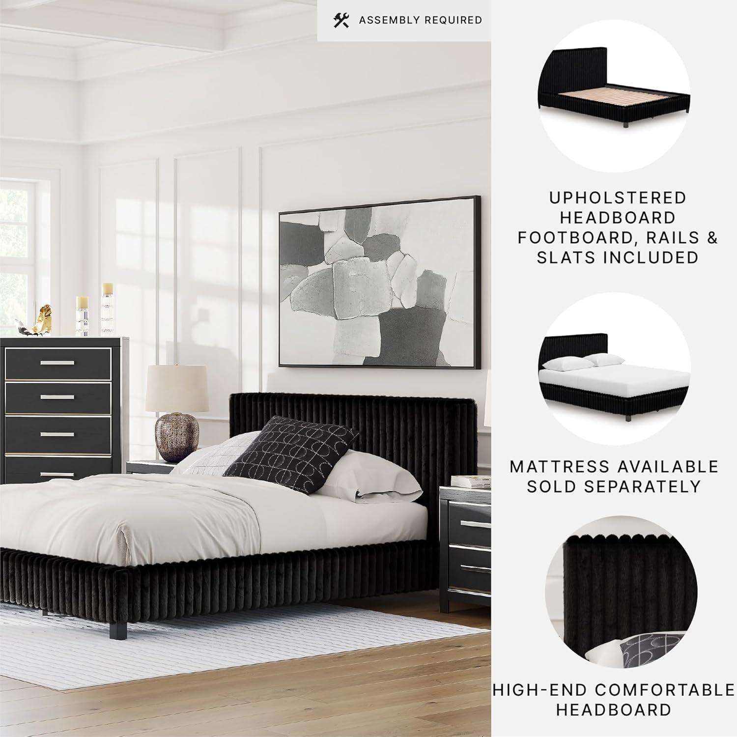 imageSignature Design by Ashley Birmonton Glam Upholstered Panel Storage Bed Foundation or Box Spring Needed King WhiteBlack