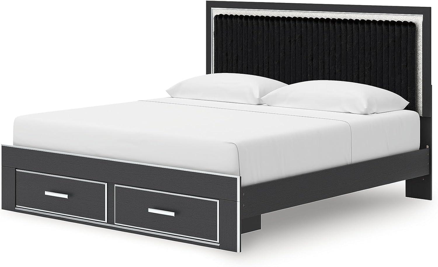 imageSignature Design by Ashley Birmonton Glam Upholstered Panel Storage Bed Foundation or Box Spring Needed King WhiteBlack