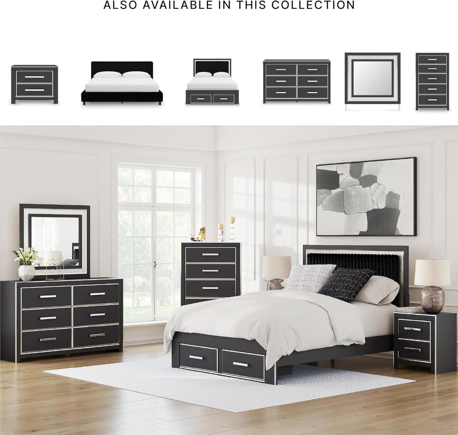 imageSignature Design by Ashley Birmonton Glam Upholstered Panel Storage Bed Foundation or Box Spring Needed King WhiteBlack