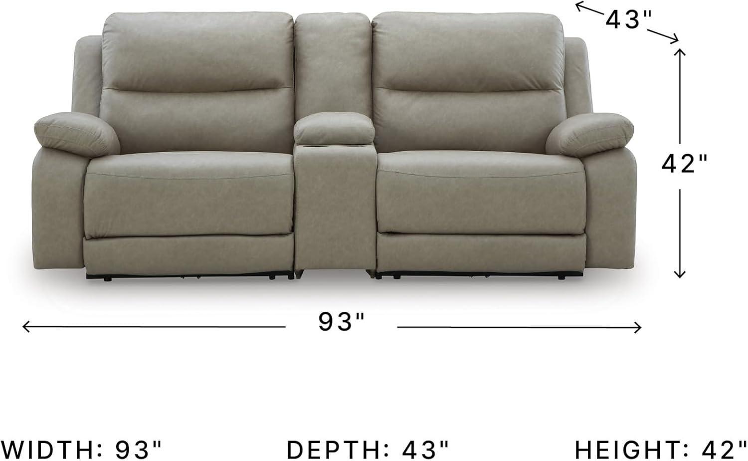 imageSignature Design by Ashley Brannigan LShape Symmetrical Contemporary Faux Leather 5Piece Power Reclining Sectional with USB Port and Adjustable Headrest Light Gray3Piece Power Reclining Sectional with Console