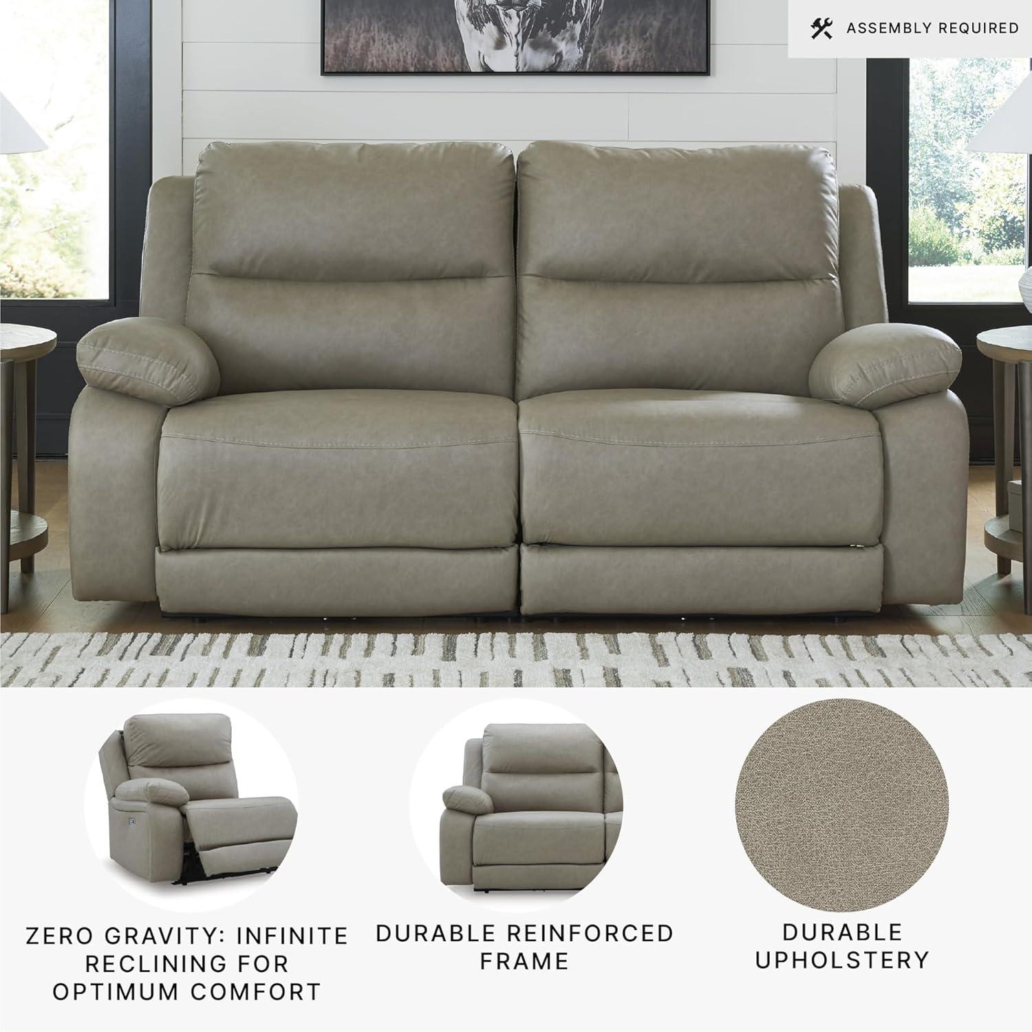 imageSignature Design by Ashley Brannigan LShape Symmetrical Contemporary Faux Leather 5Piece Power Reclining Sectional with USB Port and Adjustable Headrest Light Gray2Piece Reclining Loveseat