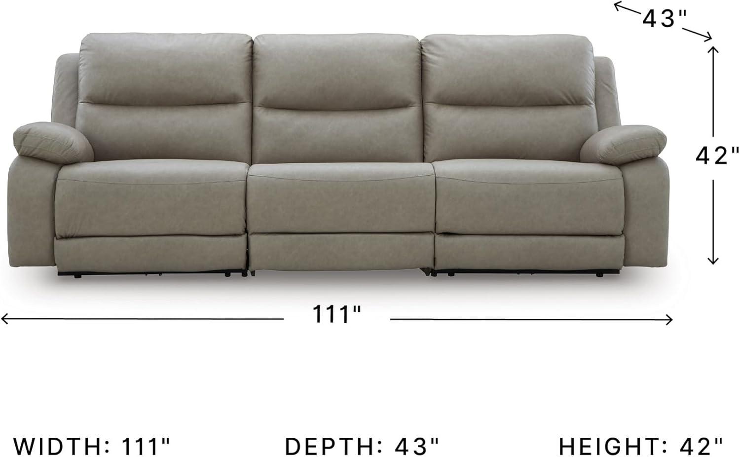 imageSignature Design by Ashley Brannigan LShape Symmetrical Contemporary Faux Leather 5Piece Power Reclining Sectional with USB Port and Adjustable Headrest Light Gray3Piece Power Reclining Sectional