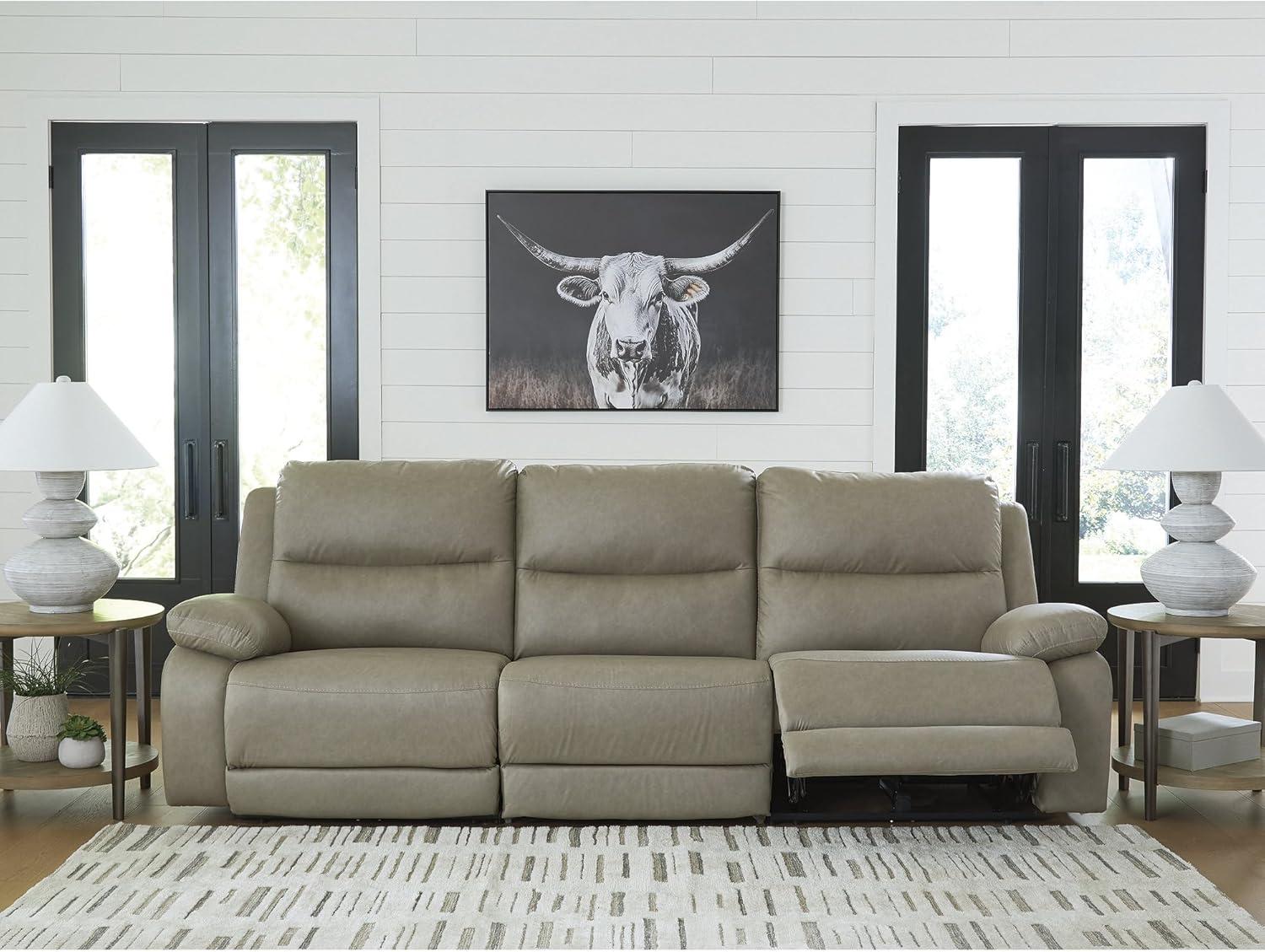 imageSignature Design by Ashley Brannigan LShape Symmetrical Contemporary Faux Leather 5Piece Power Reclining Sectional with USB Port and Adjustable Headrest Light Gray3Piece Power Reclining Sectional