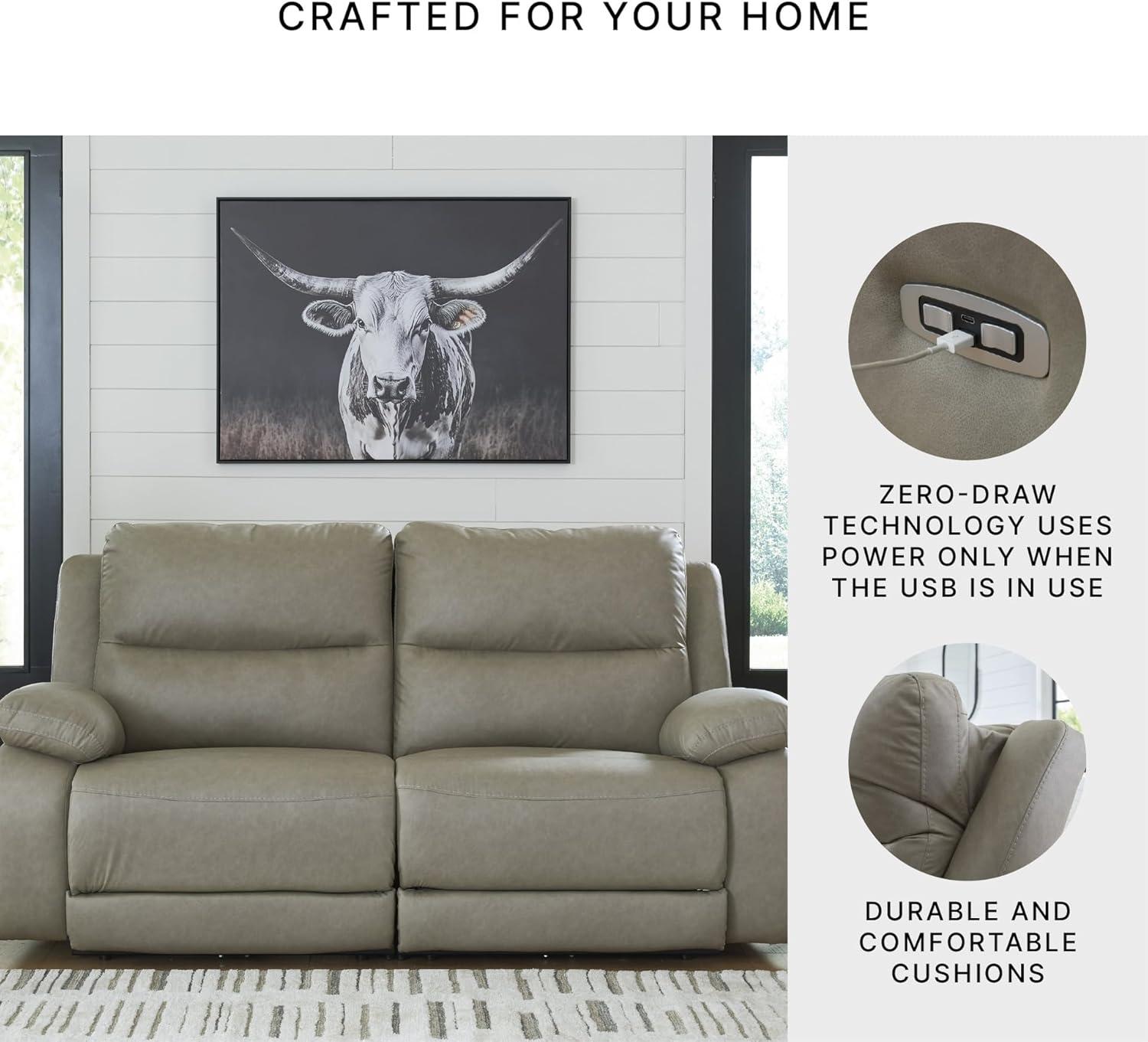 imageSignature Design by Ashley Brannigan LShape Symmetrical Contemporary Faux Leather 5Piece Power Reclining Sectional with USB Port and Adjustable Headrest Light Gray2Piece Reclining Loveseat