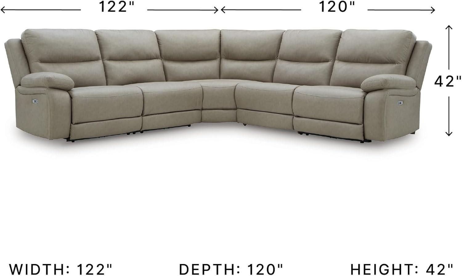 imageSignature Design by Ashley Brannigan LShape Symmetrical Contemporary Faux Leather 5Piece Power Reclining Sectional with USB Port and Adjustable Headrest Light Gray5Piece Power Reclining Sectional