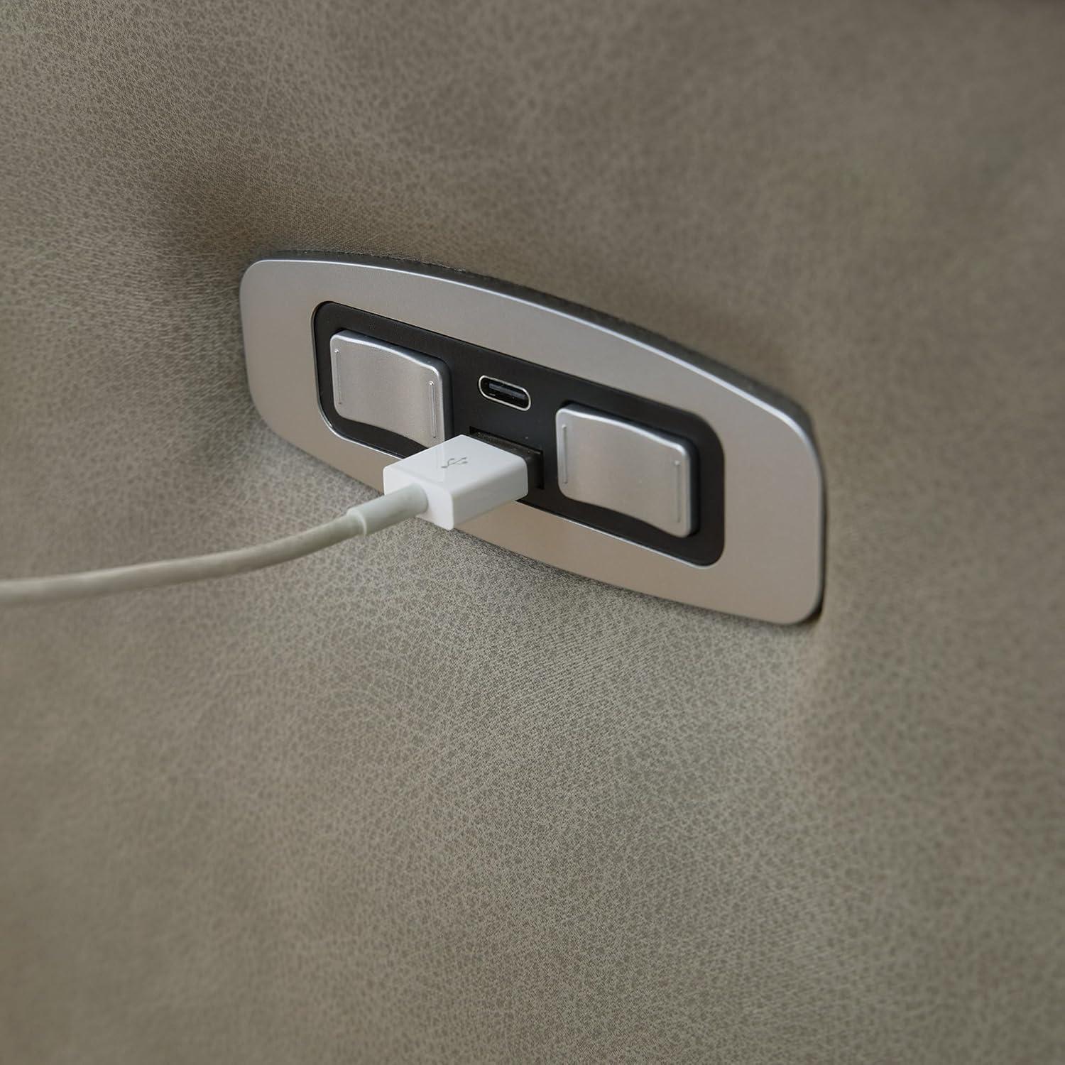 imageSignature Design by Ashley Brannigan LShape Symmetrical Contemporary Faux Leather 5Piece Power Reclining Sectional with USB Port and Adjustable Headrest Light Gray2Piece Reclining Loveseat