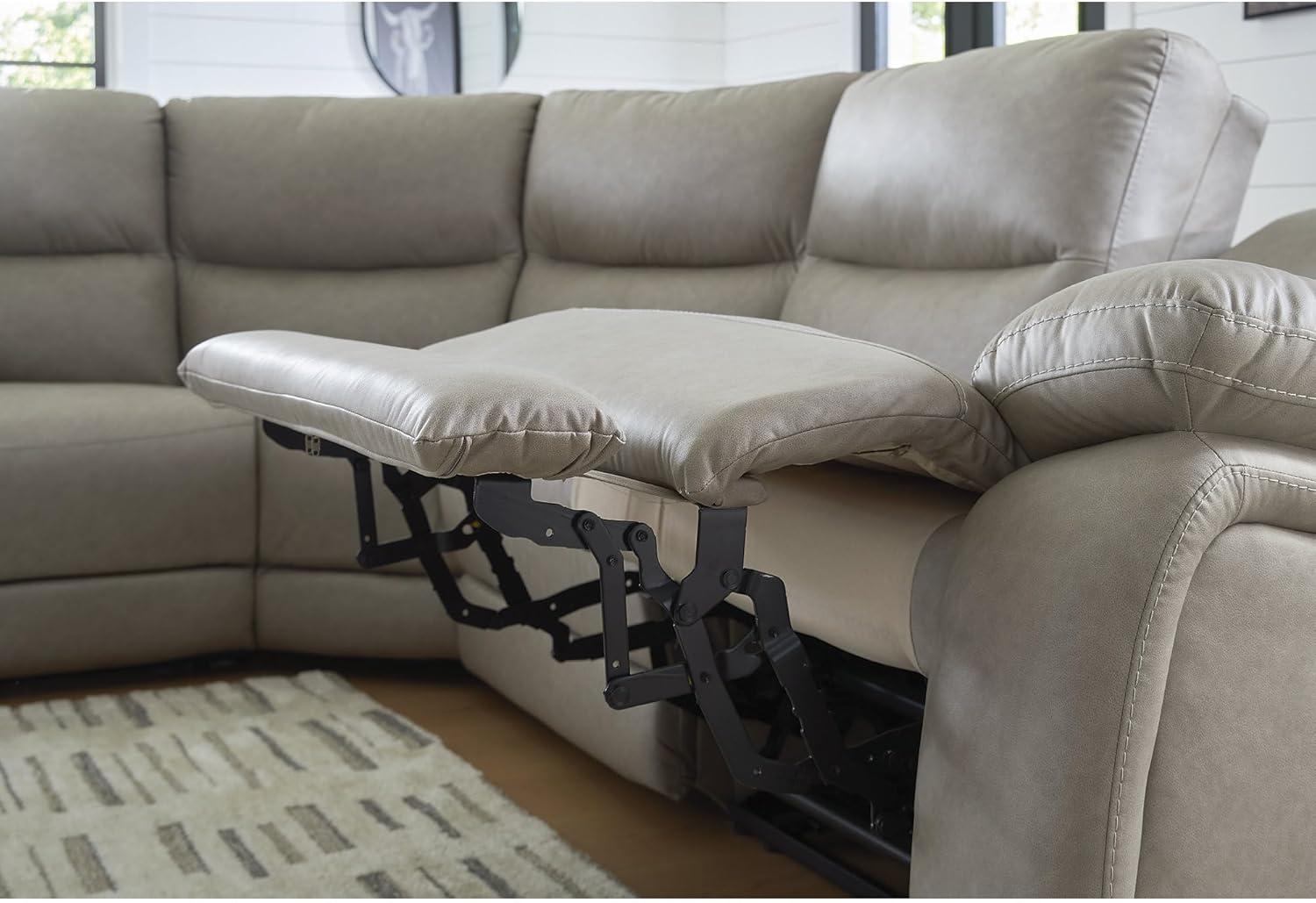 imageSignature Design by Ashley Brannigan LShape Symmetrical Contemporary Faux Leather 5Piece Power Reclining Sectional with USB Port and Adjustable Headrest Light Gray5Piece Power Reclining Sectional