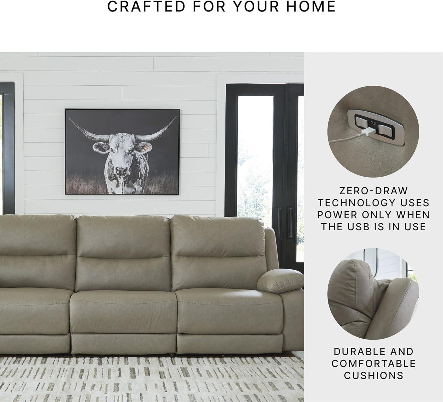 imageSignature Design by Ashley Brannigan LShape Symmetrical Contemporary Faux Leather 5Piece Power Reclining Sectional with USB Port and Adjustable Headrest Light Gray3Piece Power Reclining Sectional