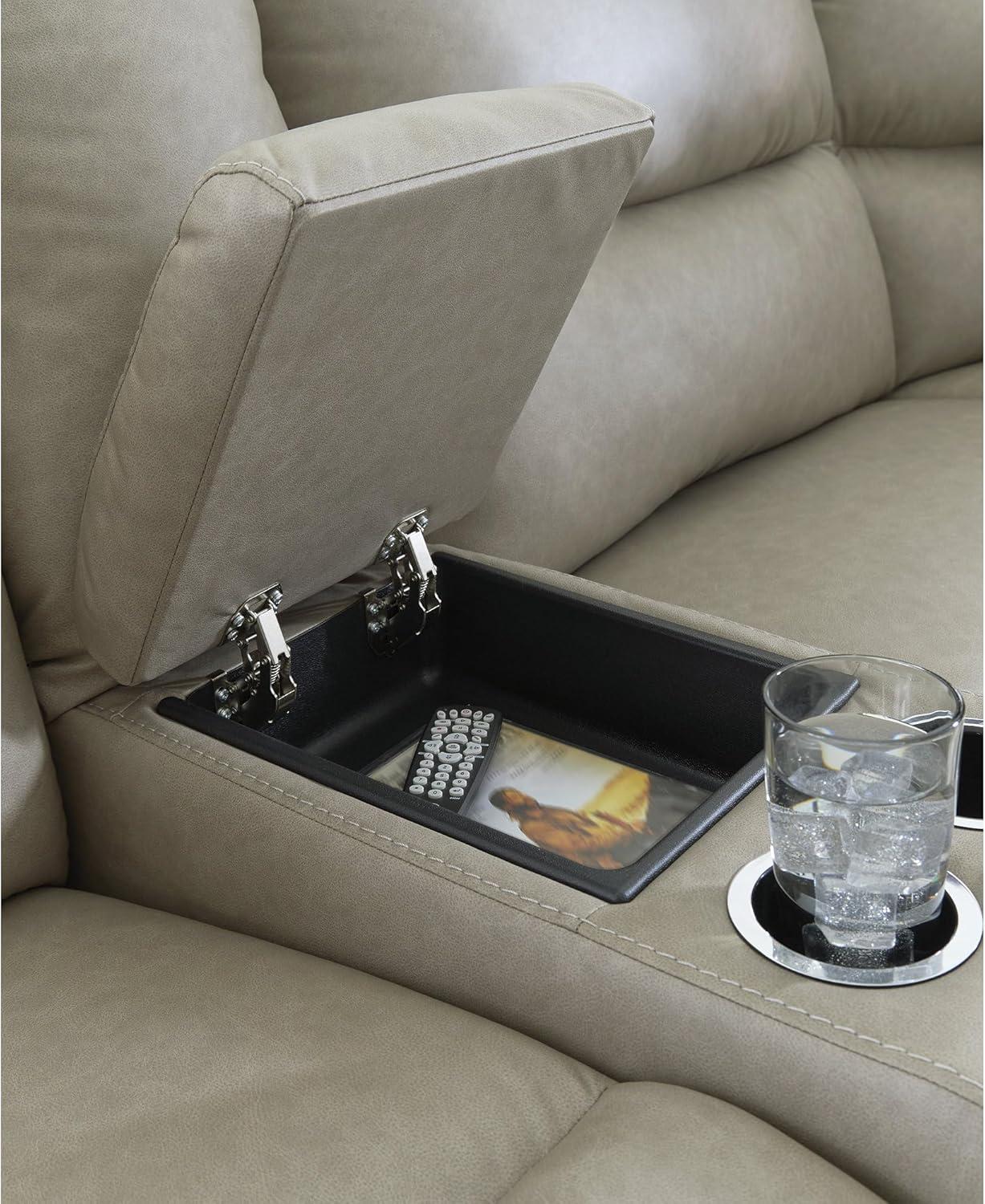 imageSignature Design by Ashley Brannigan LShape Symmetrical Contemporary Faux Leather 5Piece Power Reclining Sectional with USB Port and Adjustable Headrest Light Gray6Piece Reclining Sectional with Storage Console