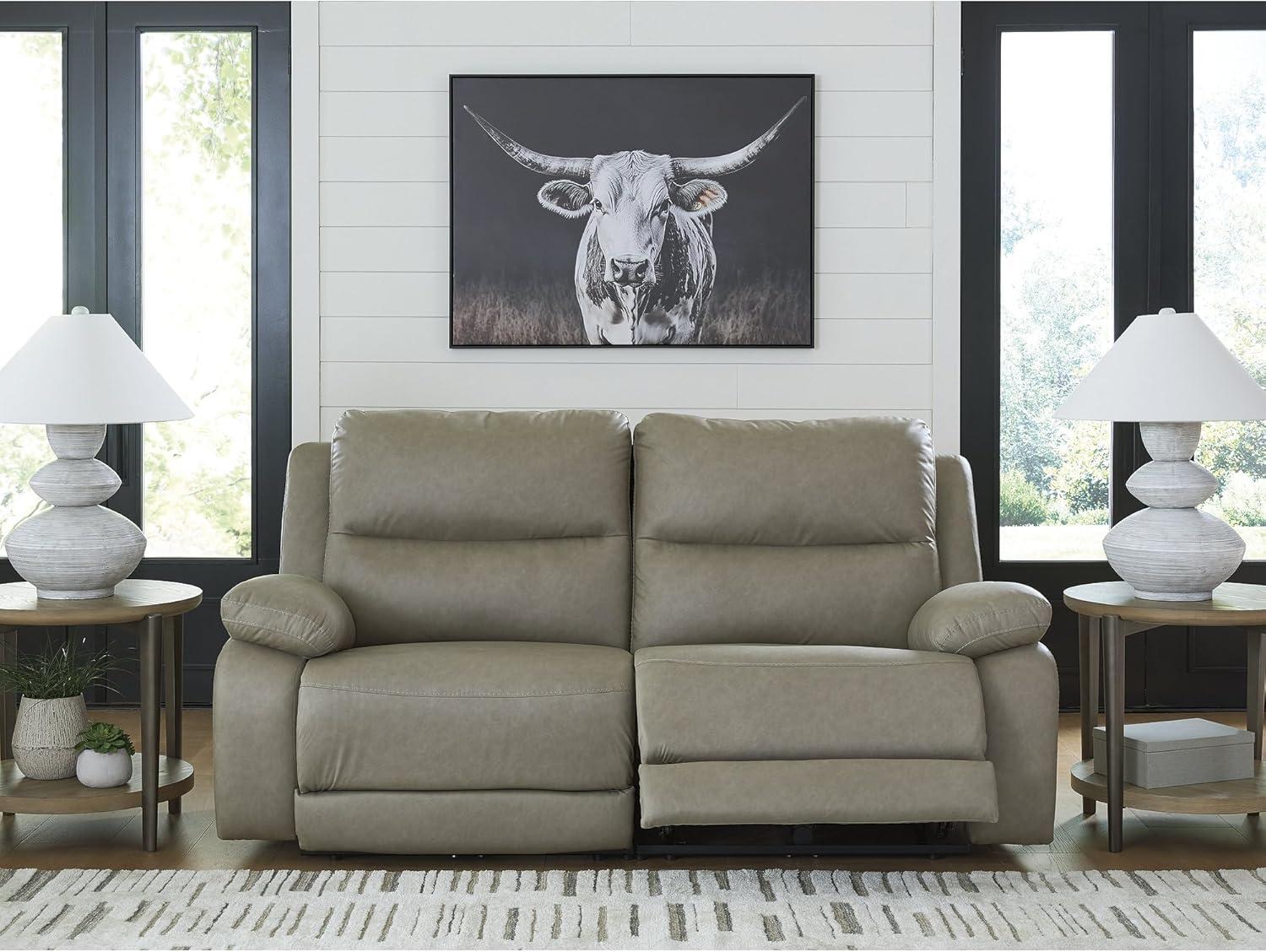 imageSignature Design by Ashley Brannigan LShape Symmetrical Contemporary Faux Leather 5Piece Power Reclining Sectional with USB Port and Adjustable Headrest Light Gray2Piece Reclining Loveseat