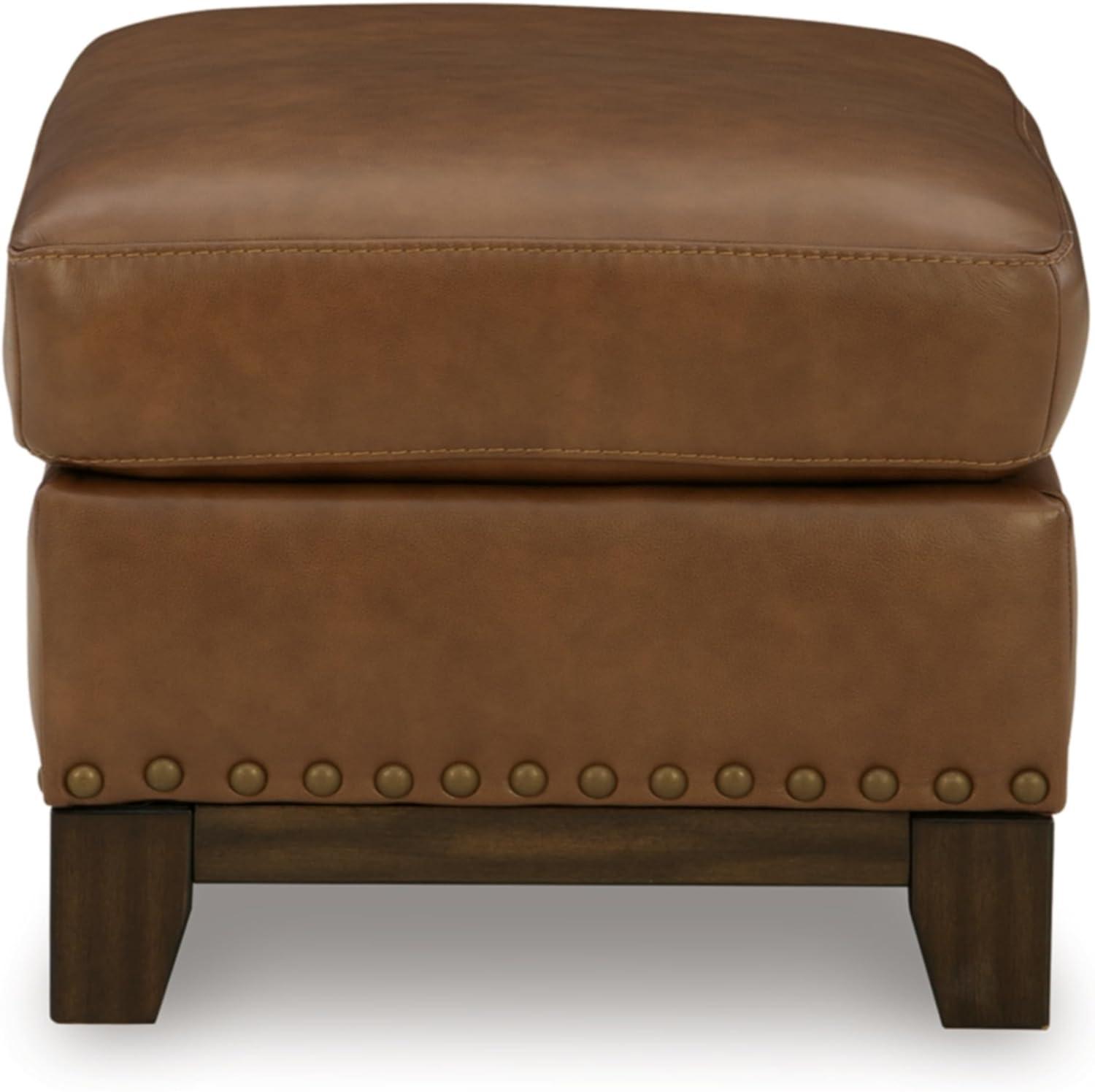 imageSignature Design by Ashley Brendola Transitional Leather Match Loveseat with Loose Seat Cushions and Nailhead Trim Light BrownOttoman